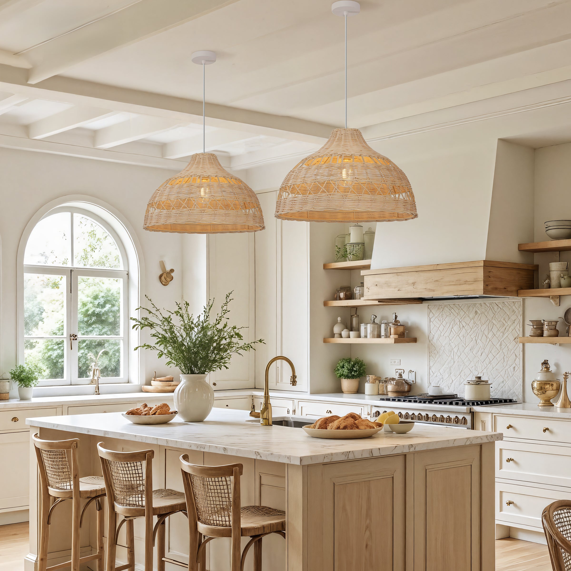 Cella-Handwoven Rattan Woven Pendant Light Retro Country Lamp Fixture for Dining Room