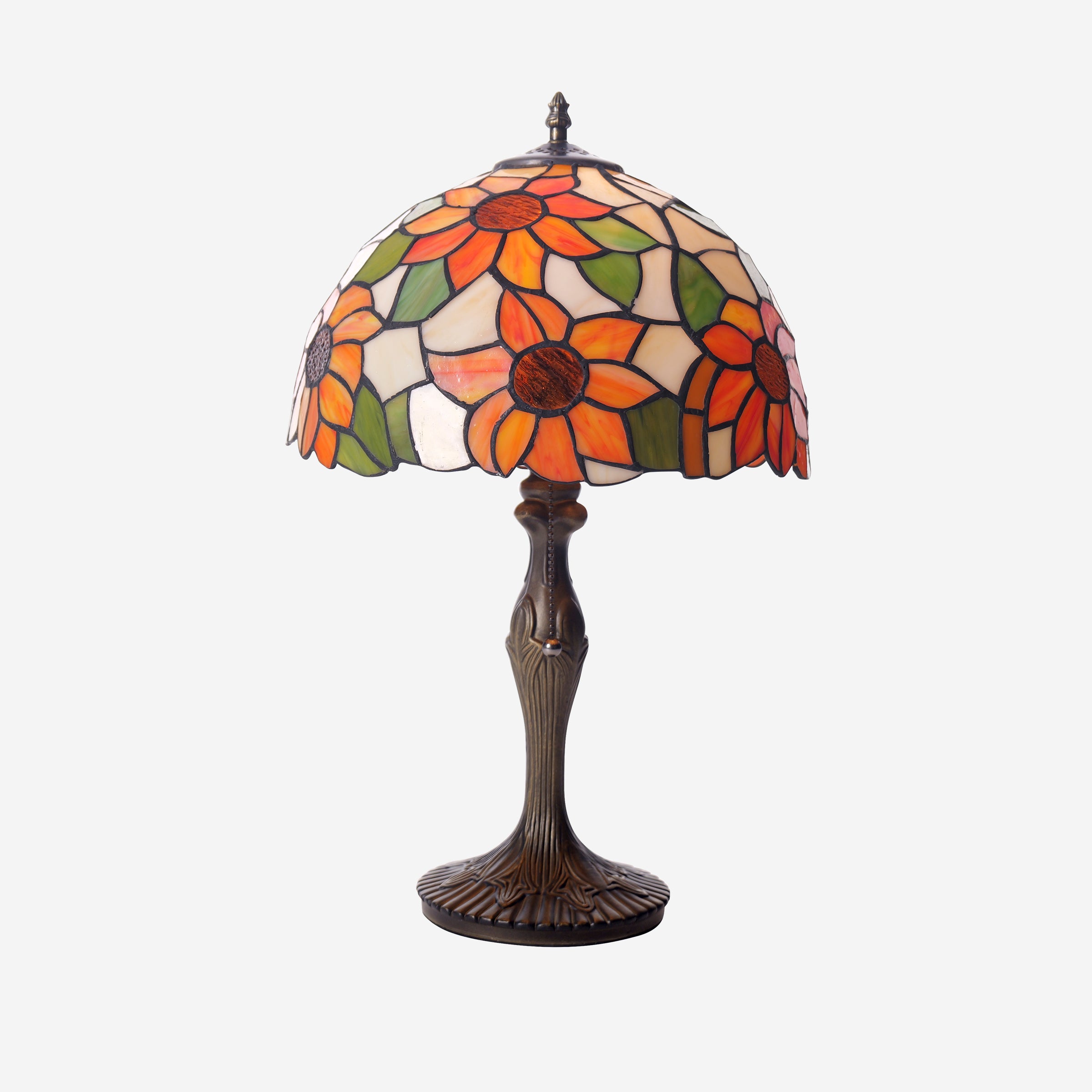 Tiffany Table Lamp | Handcrafted Stained Glass Floral Petals Series White and Green