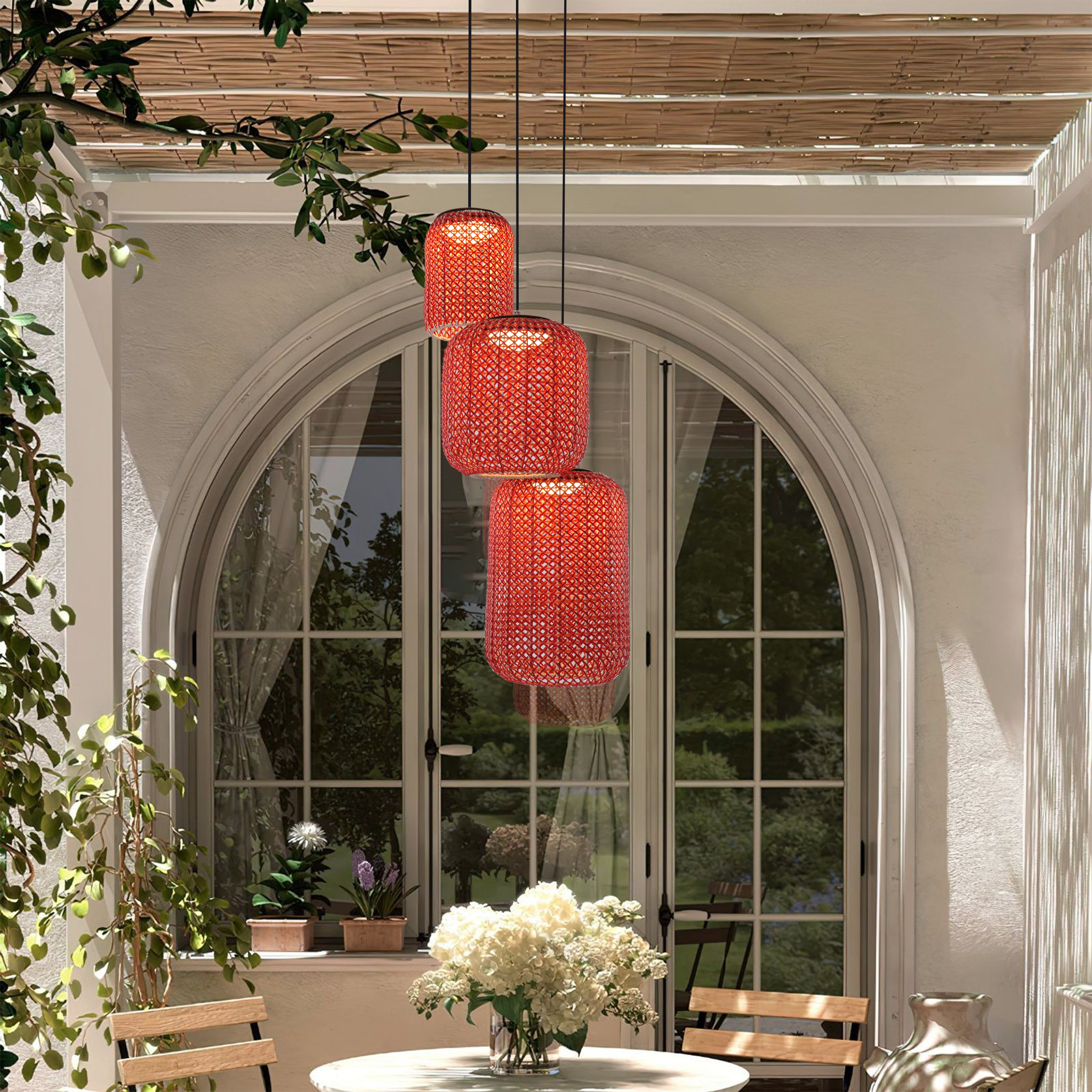 Designer High-End Handwoven Multi-Light Outdoor Pendant Light