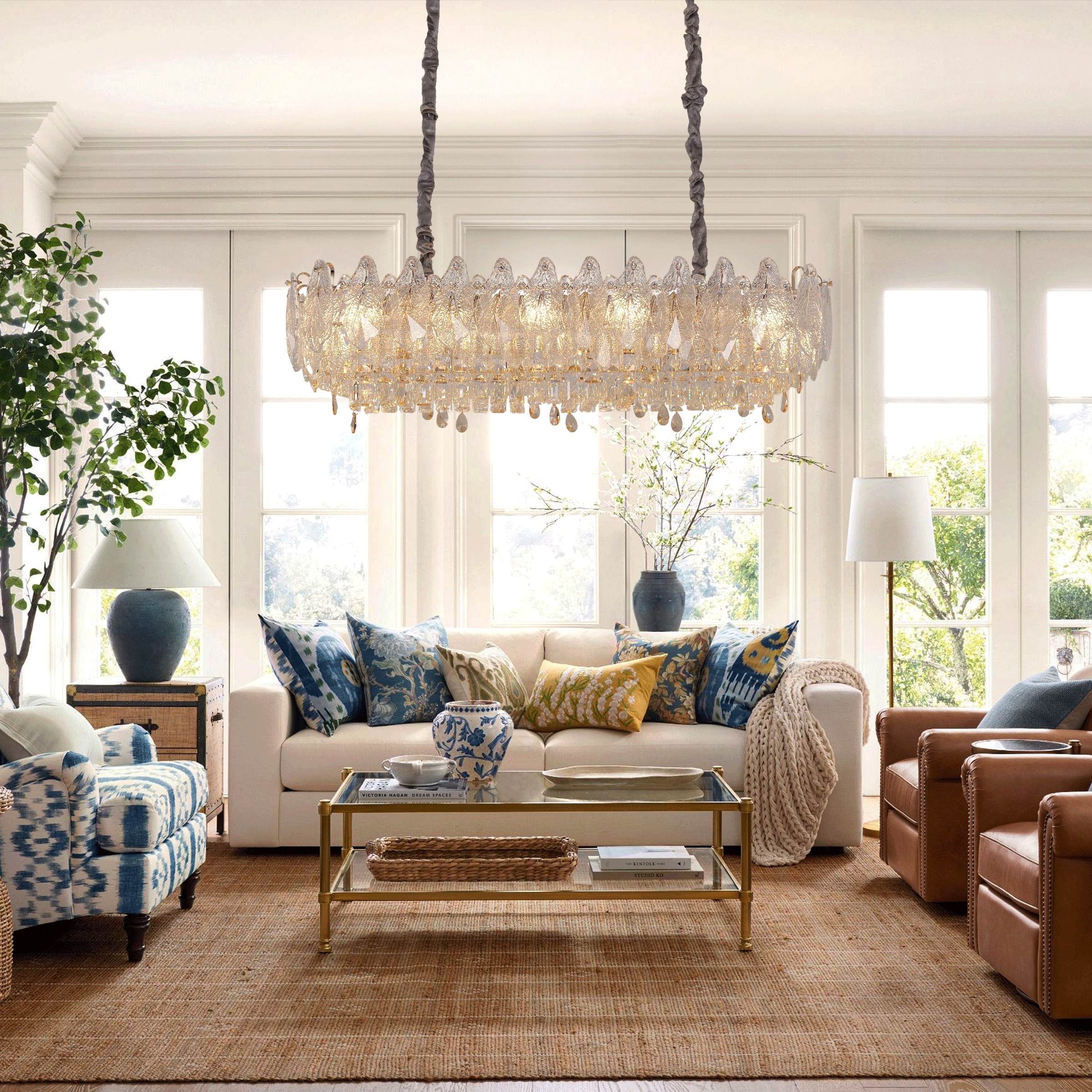 Arvia-Champagne Gold Crystal Modern Chandelier Lights for Living Room