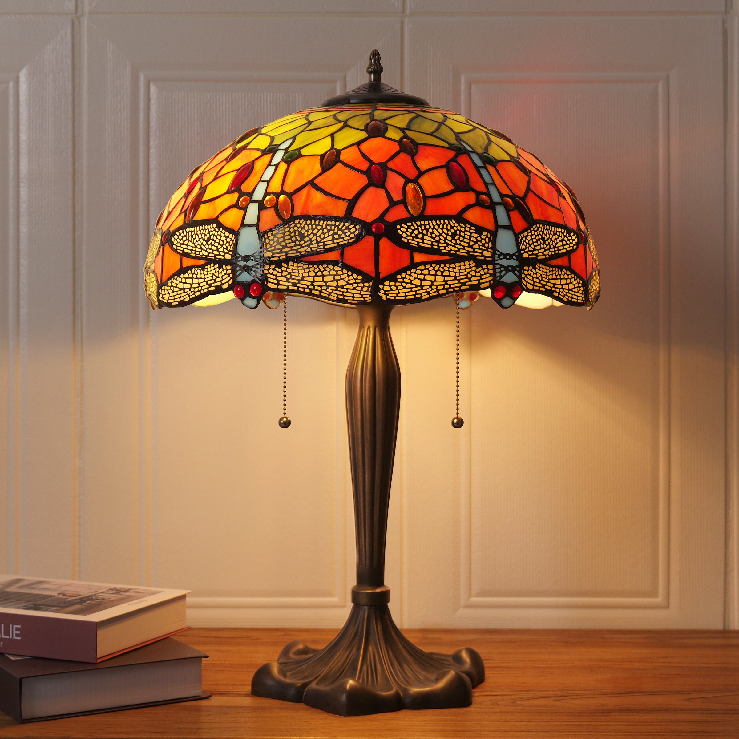 Tiffany Table Lamp | Handcrafted Stained Glass Dragonfly Series Blue Dragonfly