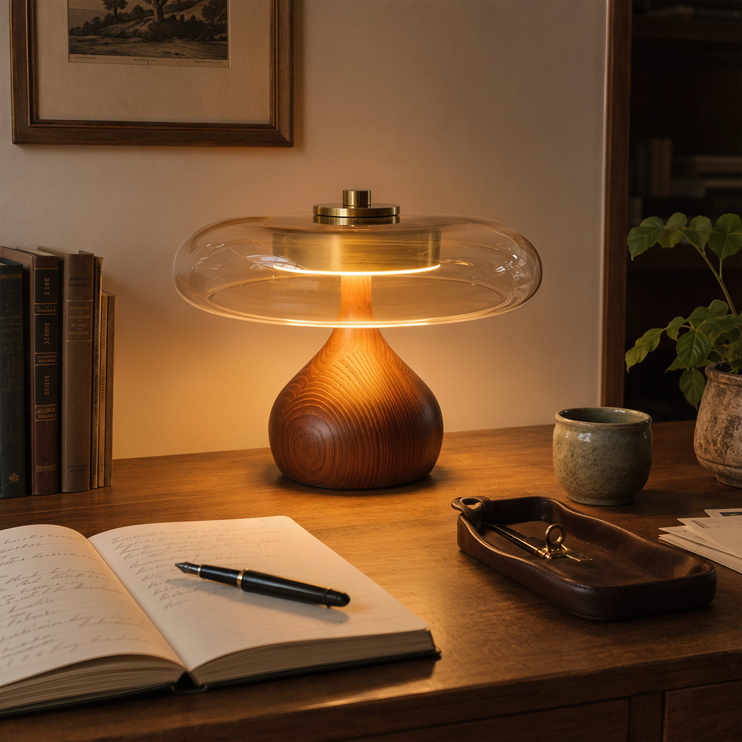 Ash Wood Glass Table Lamp
