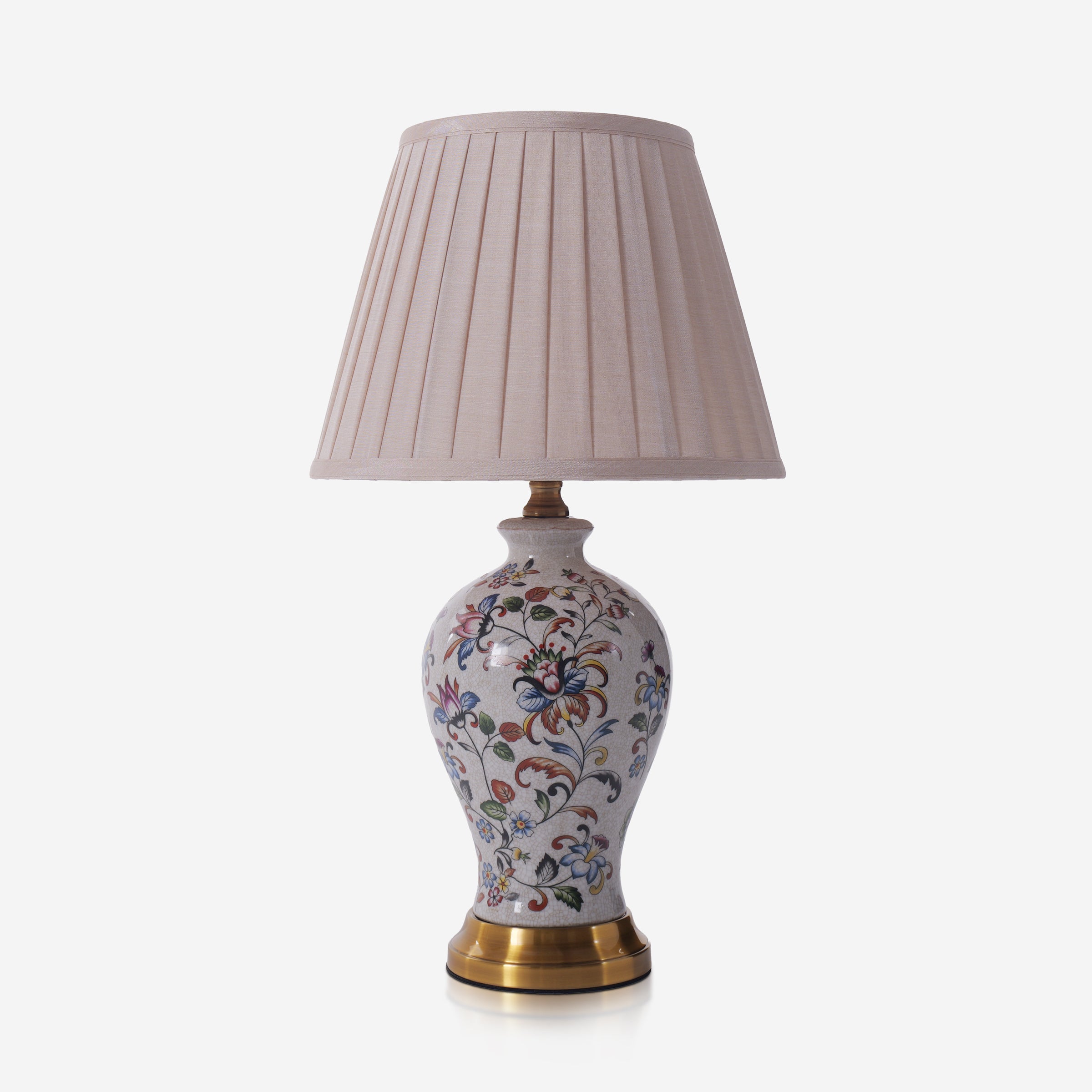 Chinoiserie Hand-Painted Porcelain Table Lamp with Pleated Linen Shade