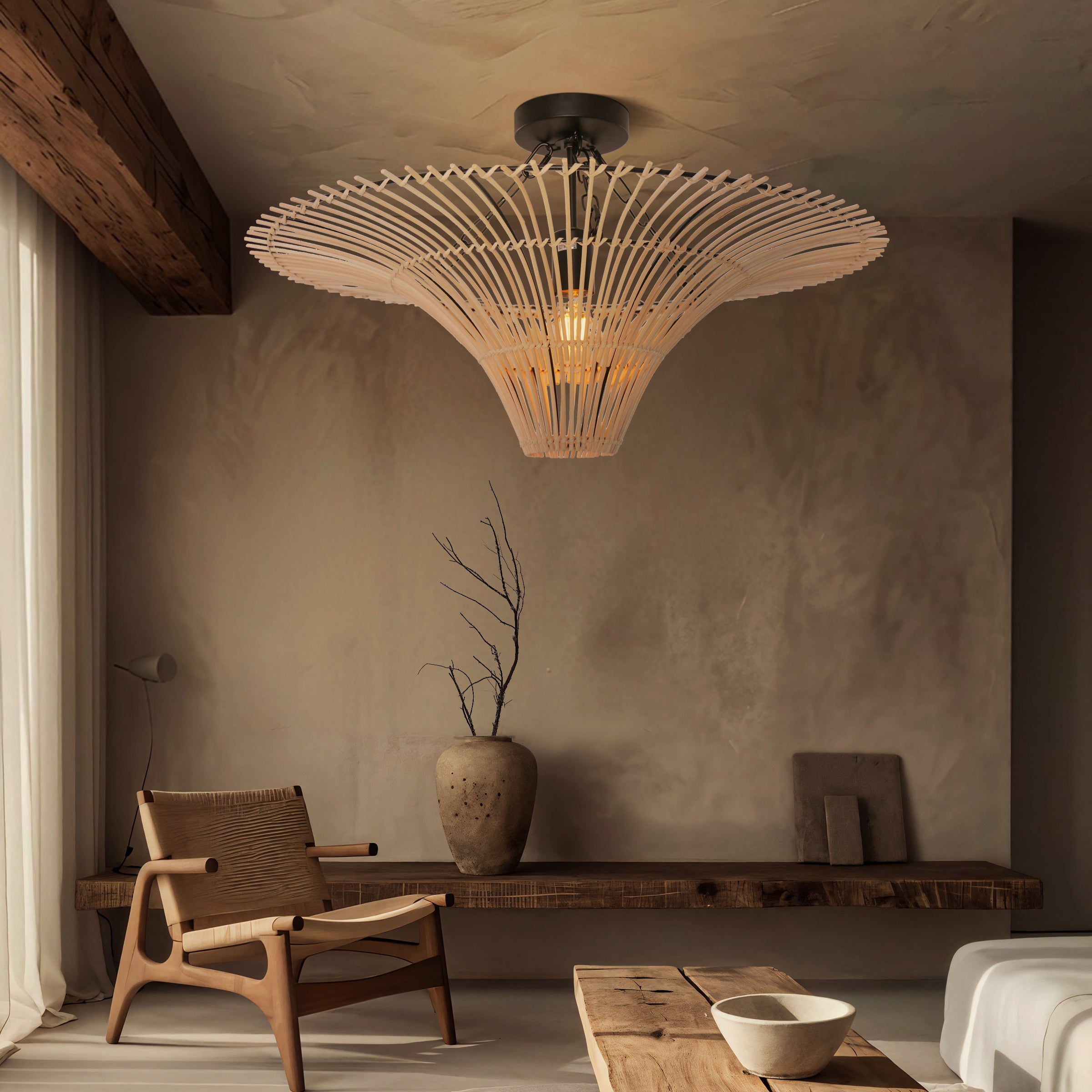 Handmade Flying Saucer Rattan Ceiling Light with LED Natural Ceiling Lamp (60–120cm)