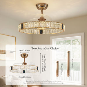 Remote control gold crystal ceiling fan light with 1, 2 and 4 hour timer settings