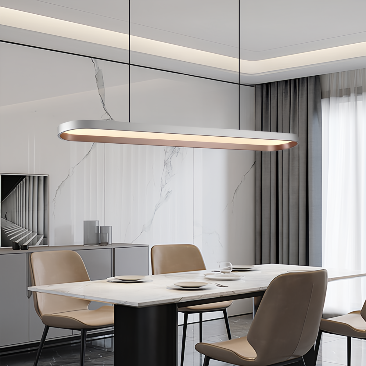 Contemporary Gray-Brown Elliptical Dimmable Pendant Light