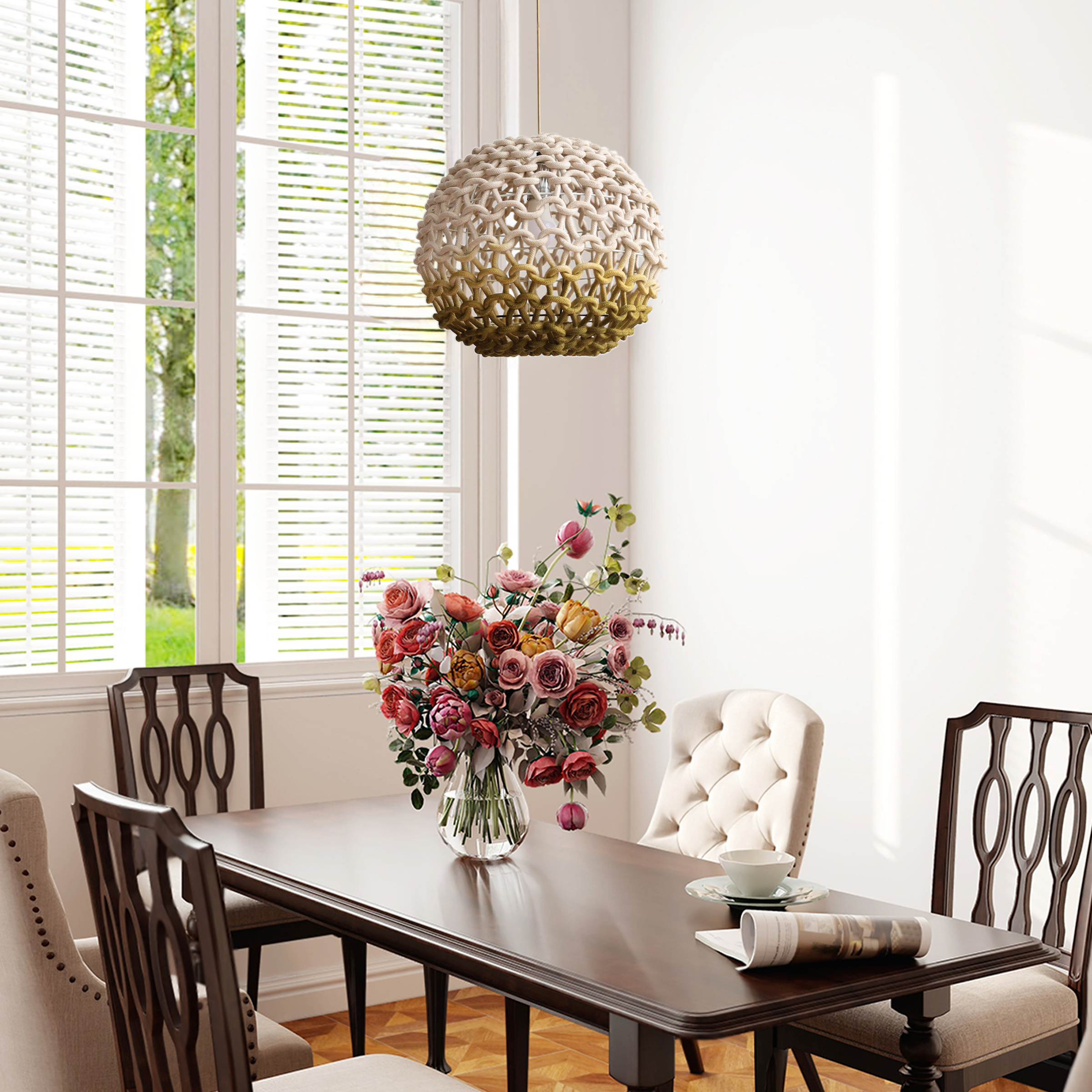 Artisanal Globe-Shaped Cotton Rope Pendant Light for Home Decor