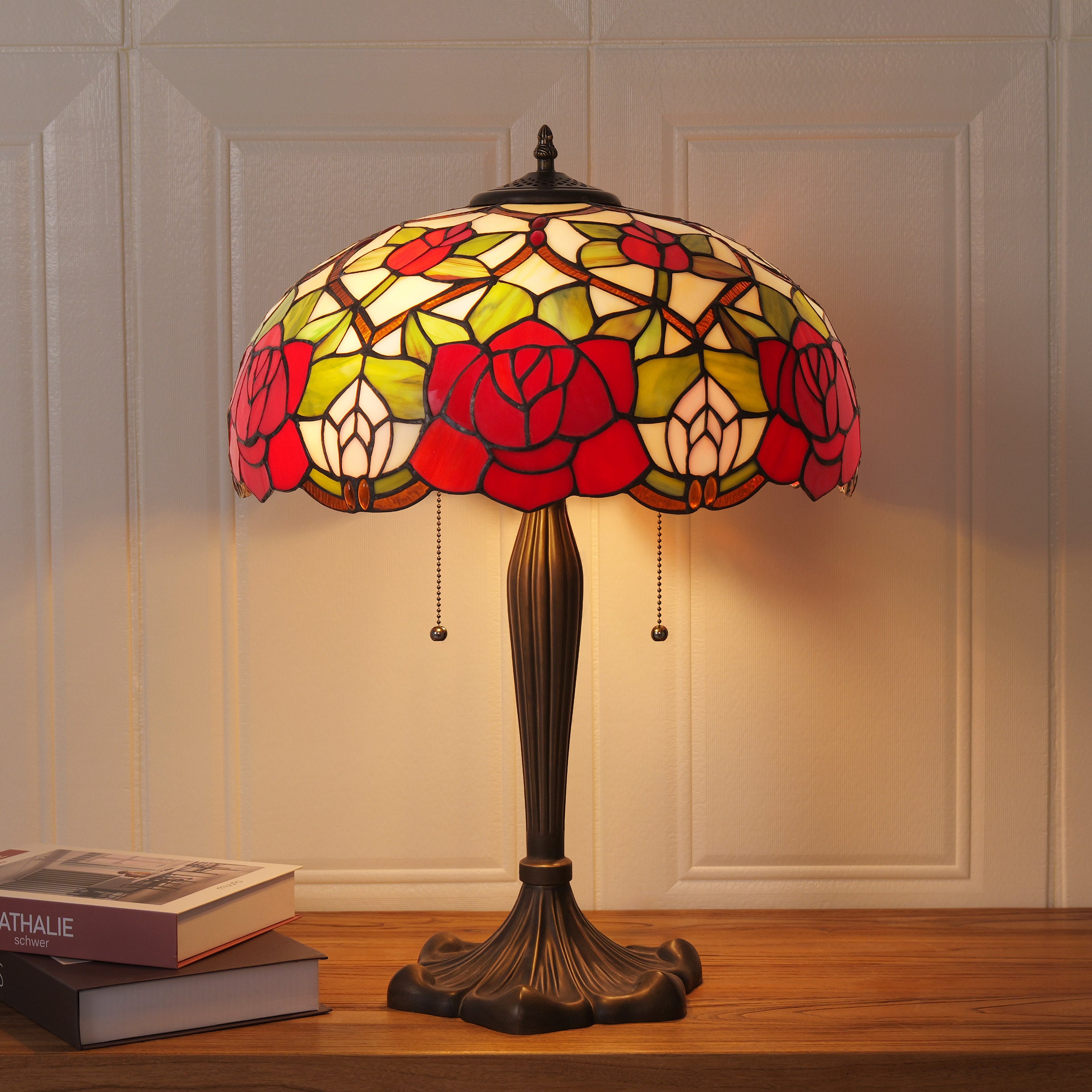 Tiffany Table Lamp | Handcrafted Stained Glass Rose Series