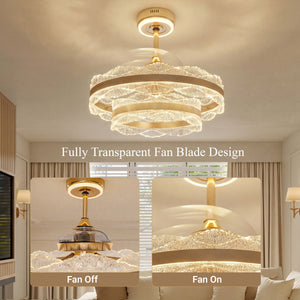 Transparent fan blade design with fan off and on comparison