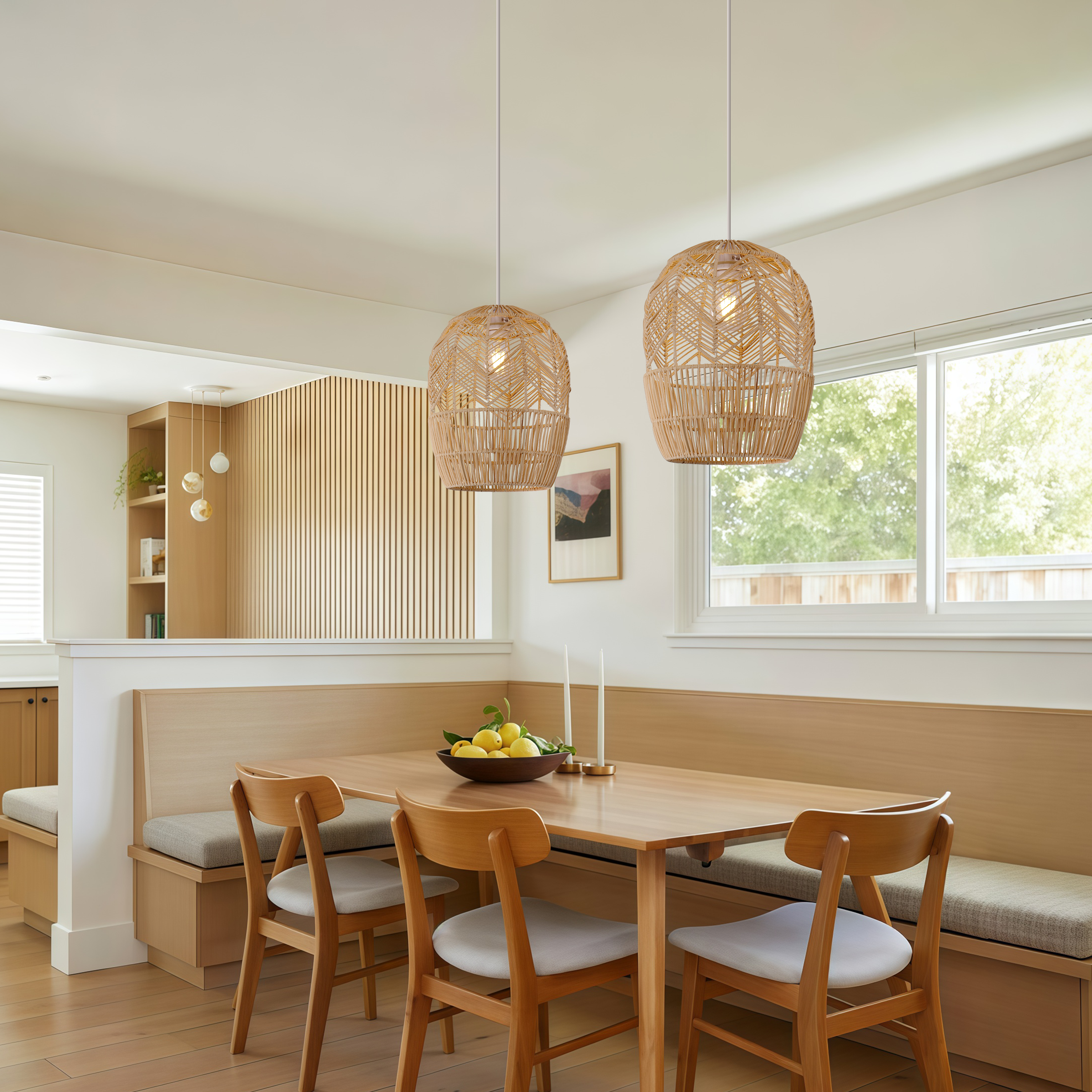 Corrugated Elliptical Rattan Pendant Light for Living Room & Dining Room