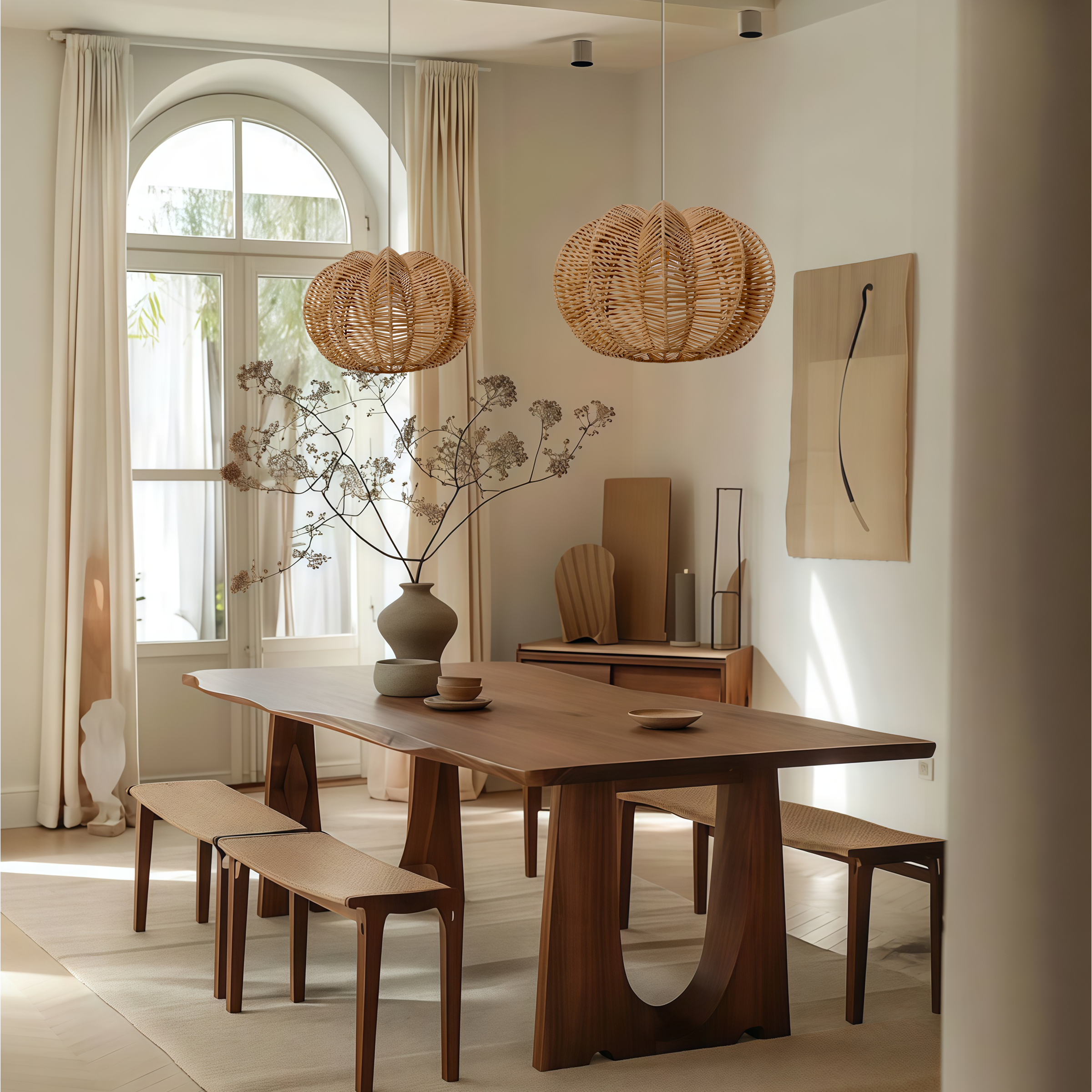Scandinavian Round Rattan Pendant Light