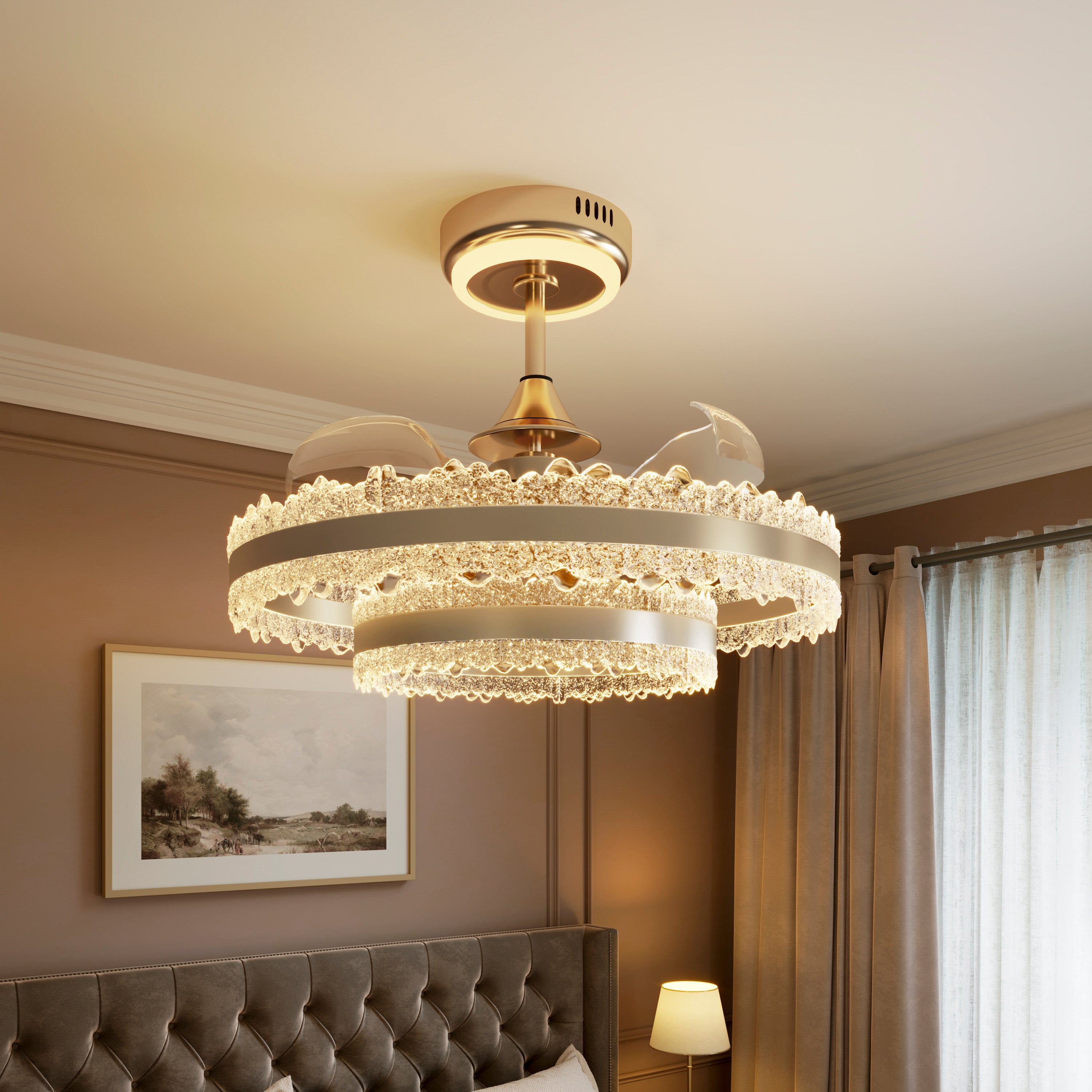 Modern Gold Halo Ceiling Fan Light with Remote, 6 Speeds & 3 Colour Temperatures