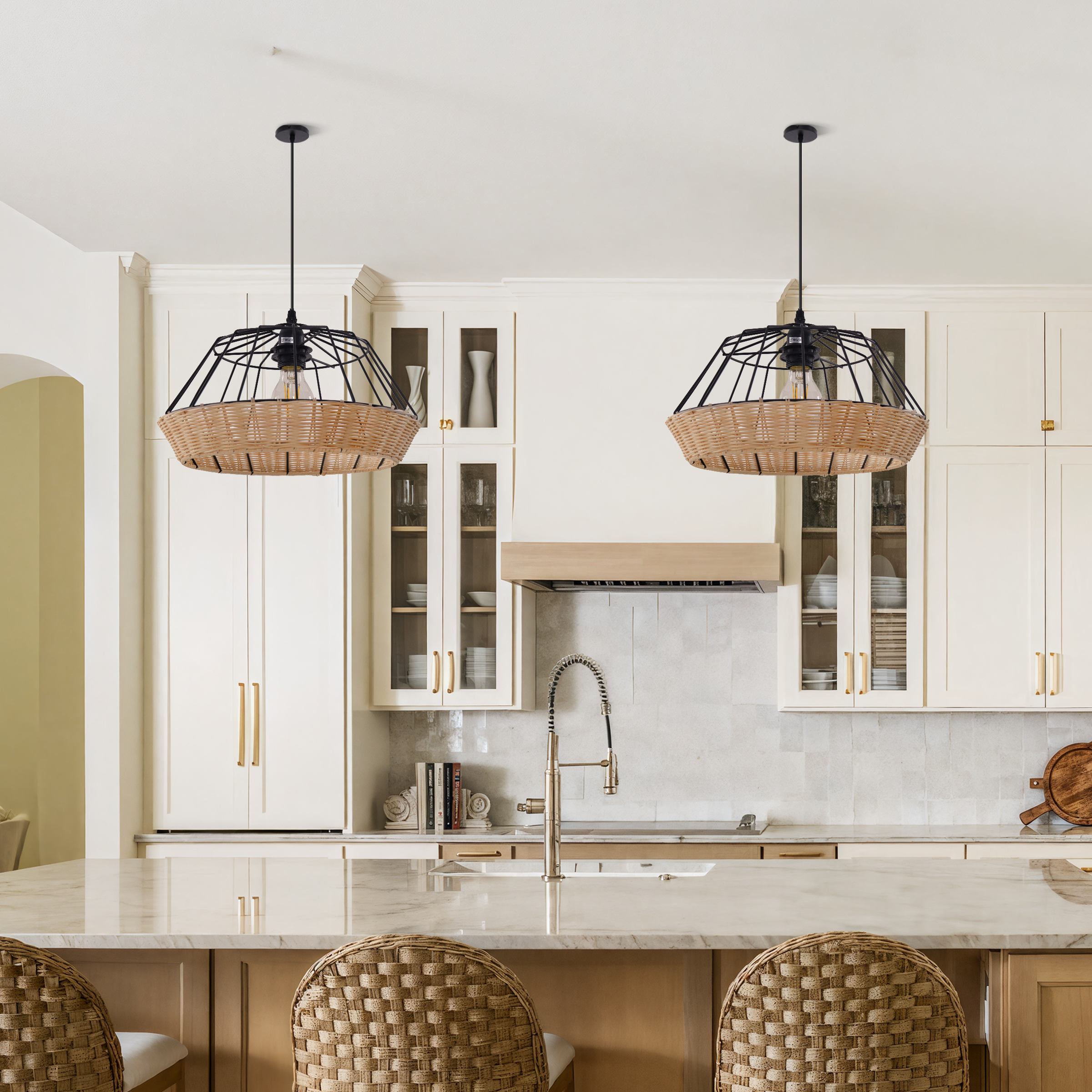 Geometric Rattan Pendant Light for a Touch of Natural Modernity