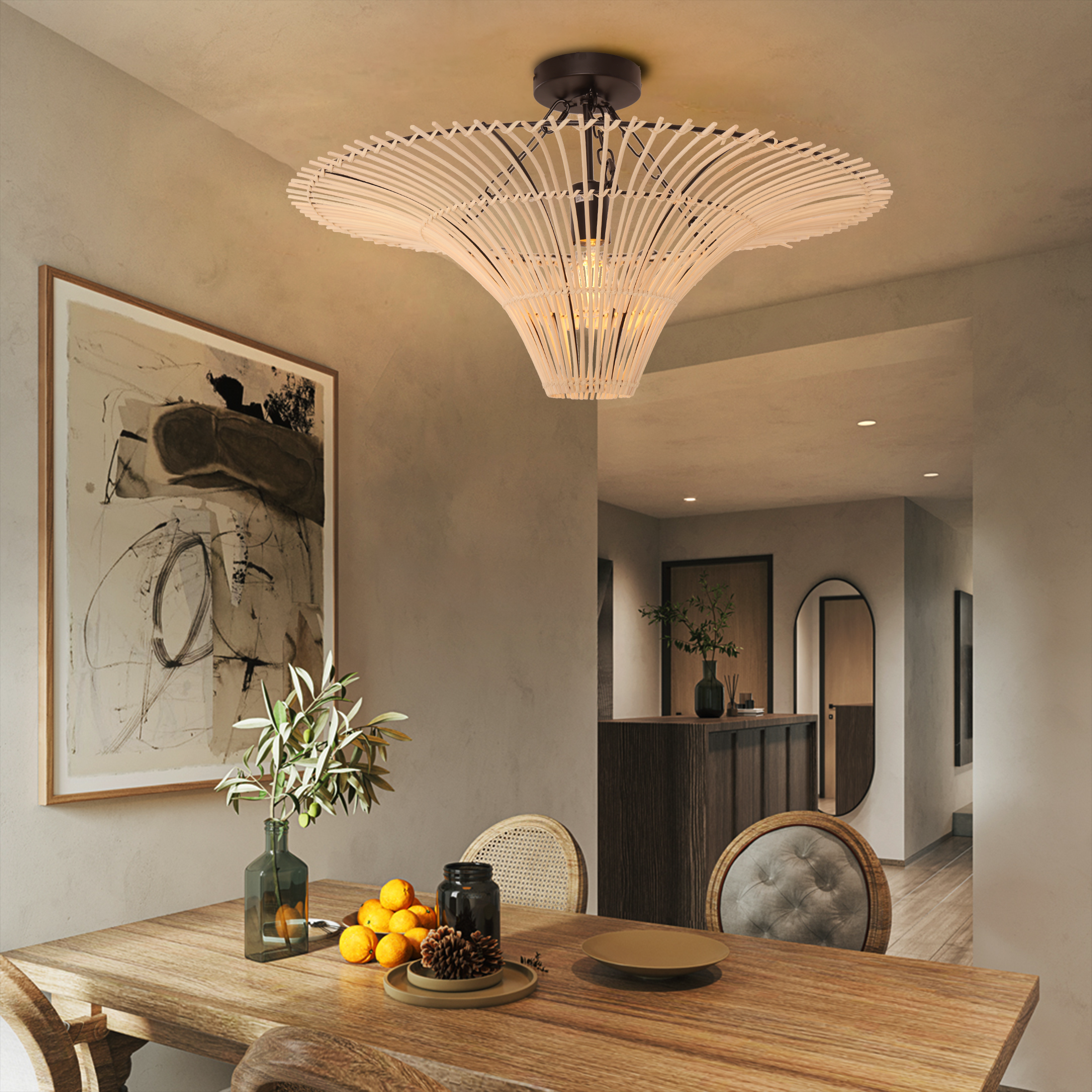 Handmade Flying Saucer Rattan Pendant Light with LED Natural Ceiling Lamp (60–120cm)