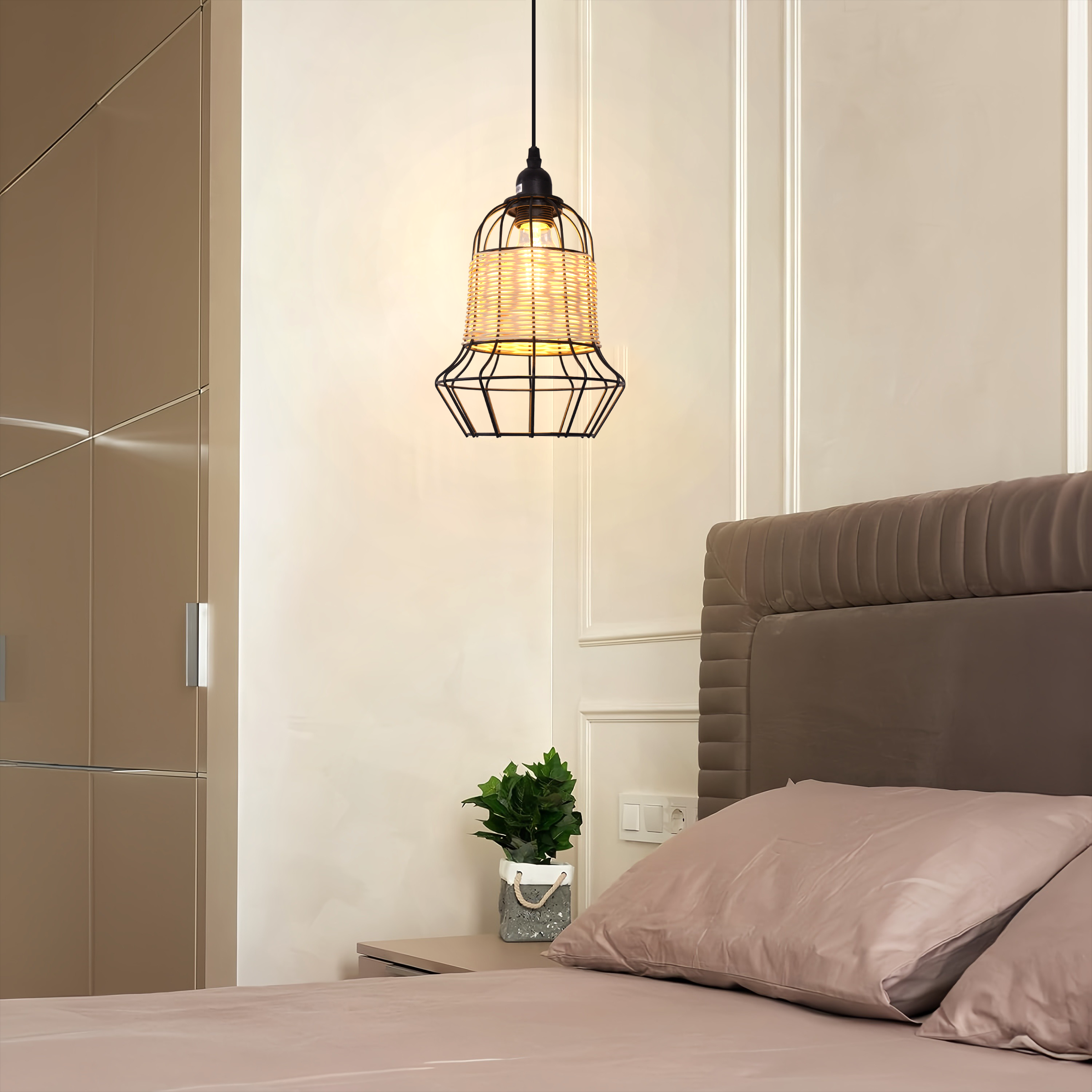 Basket-Inspired Bar Pendant Light Natural Rattan Pendant Lighting
