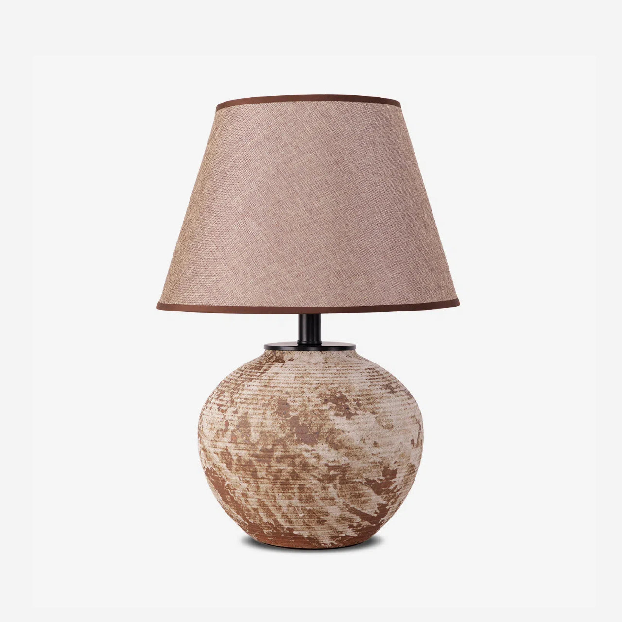 Rustic Ceramic Table Lamp with Textured Base and Linen Shade