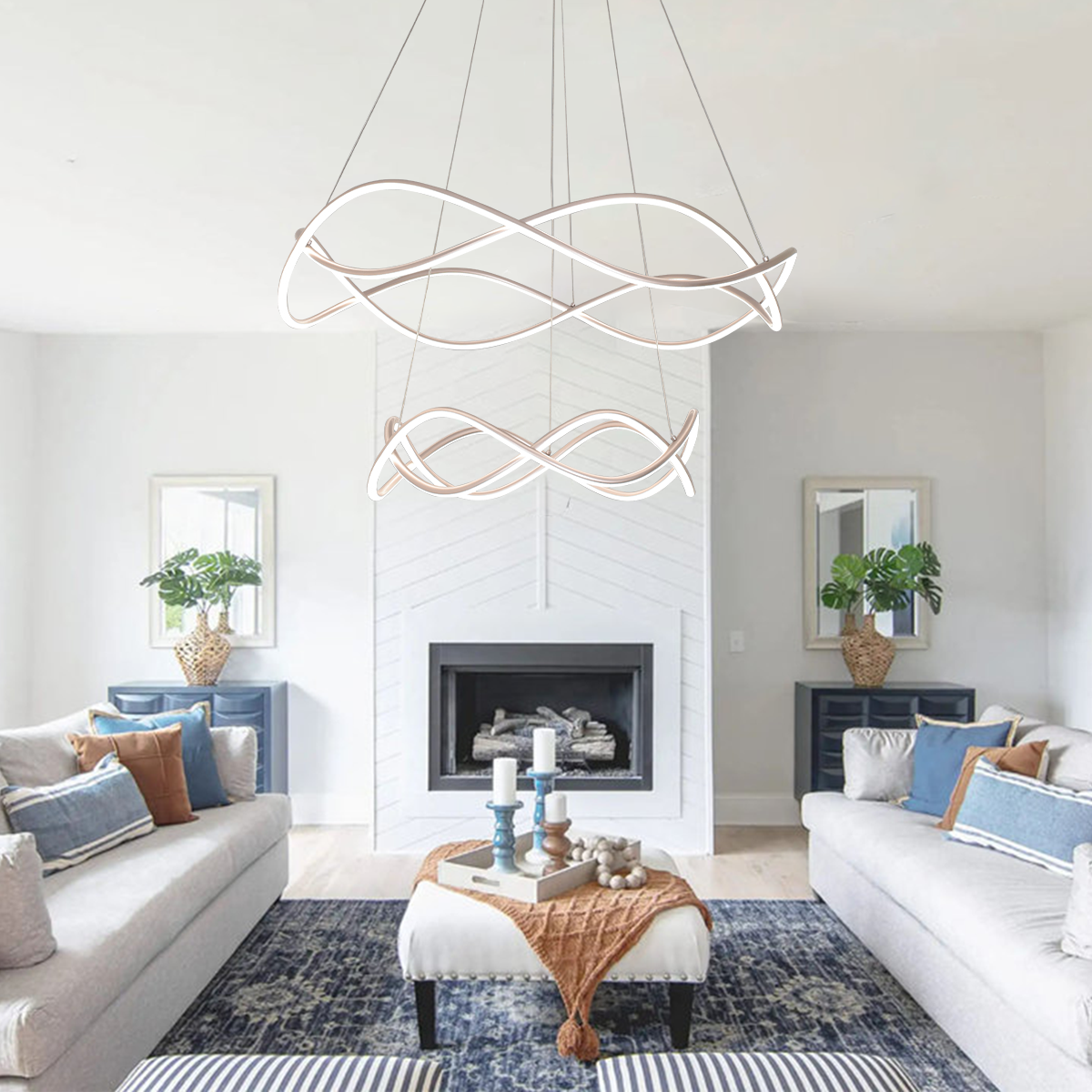 Modern LED Dimmable Pendant Light – Spiral Design with Adjustable Height Cables