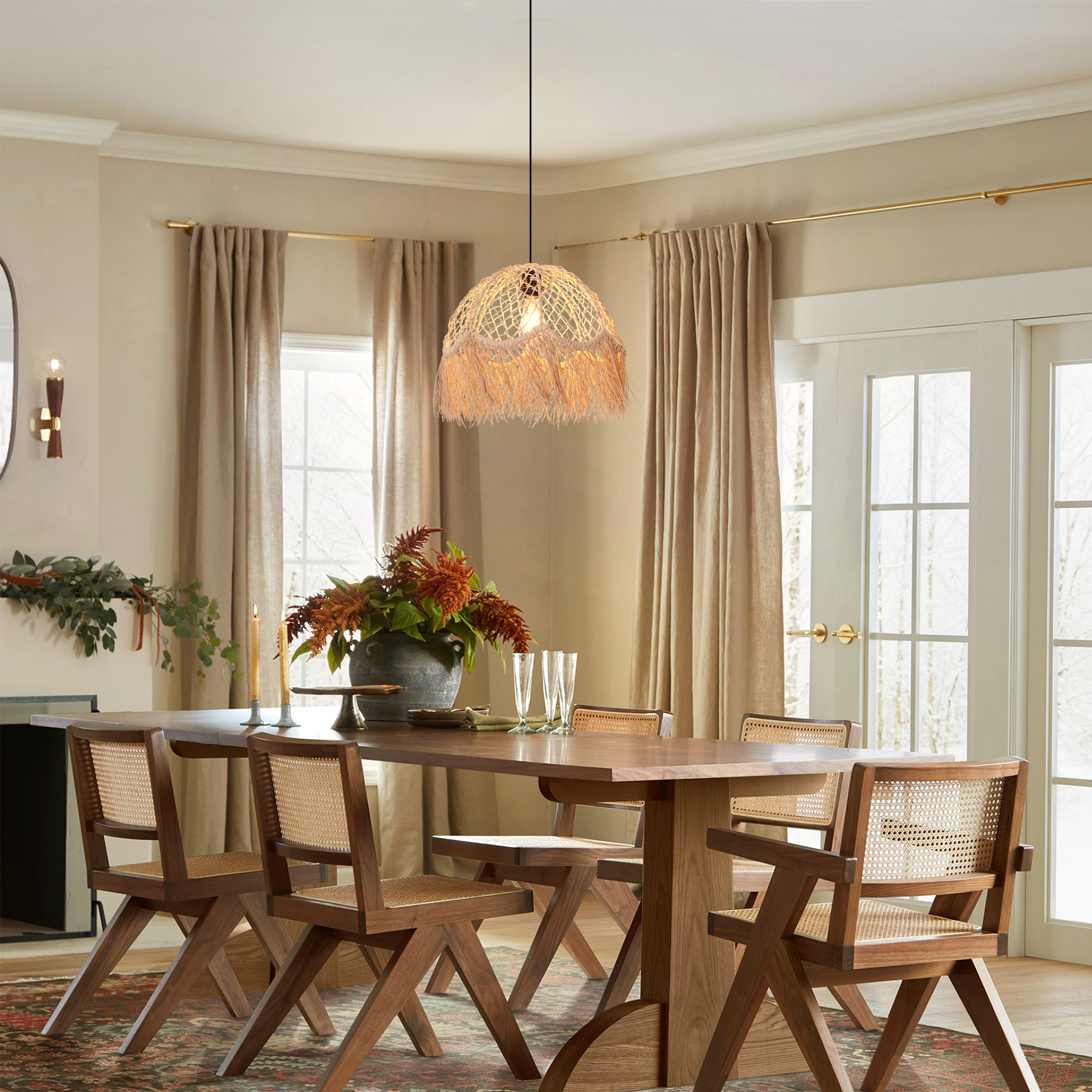 Bohemian Woven Rattan Dome Pendant Light for Cozy Interiors