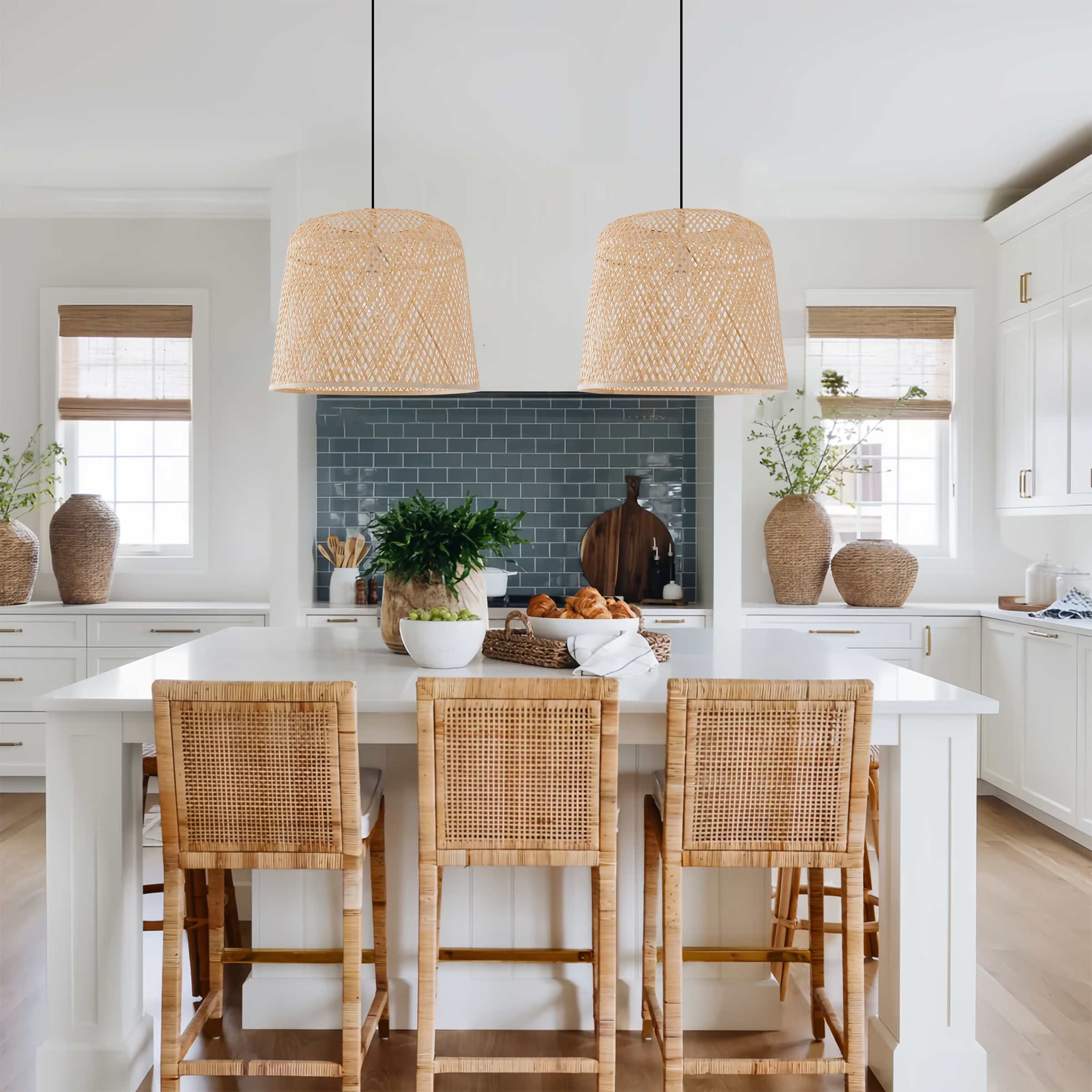 Modern Woven Natural Bamboo Pendant Light for Living Room & Dining Room