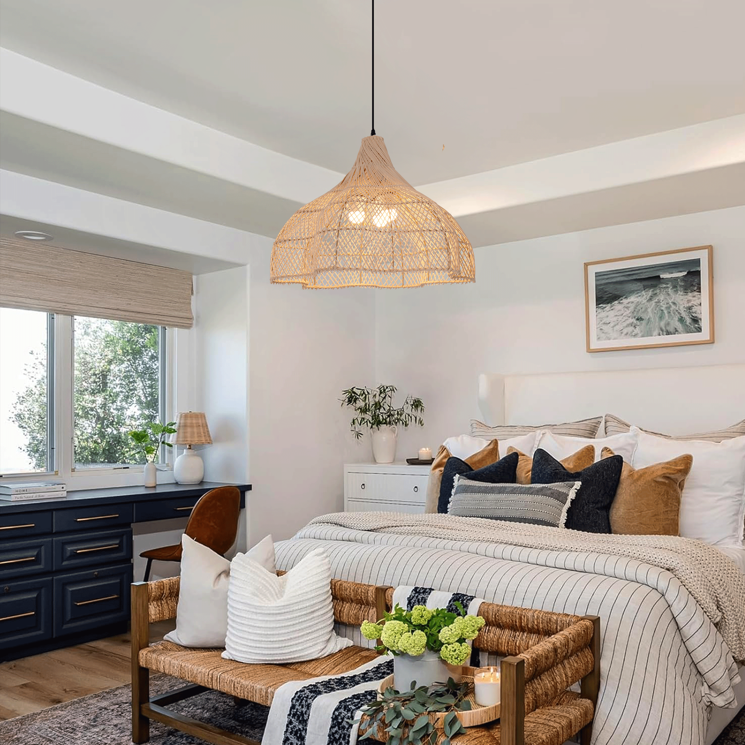 Handcrafted Bamboo Rattan Pendant Light with Tranquil Umbrella Design