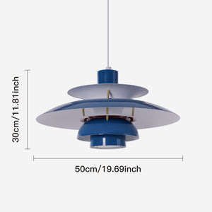 blue layered minimalist pendant light with shade and canopy details