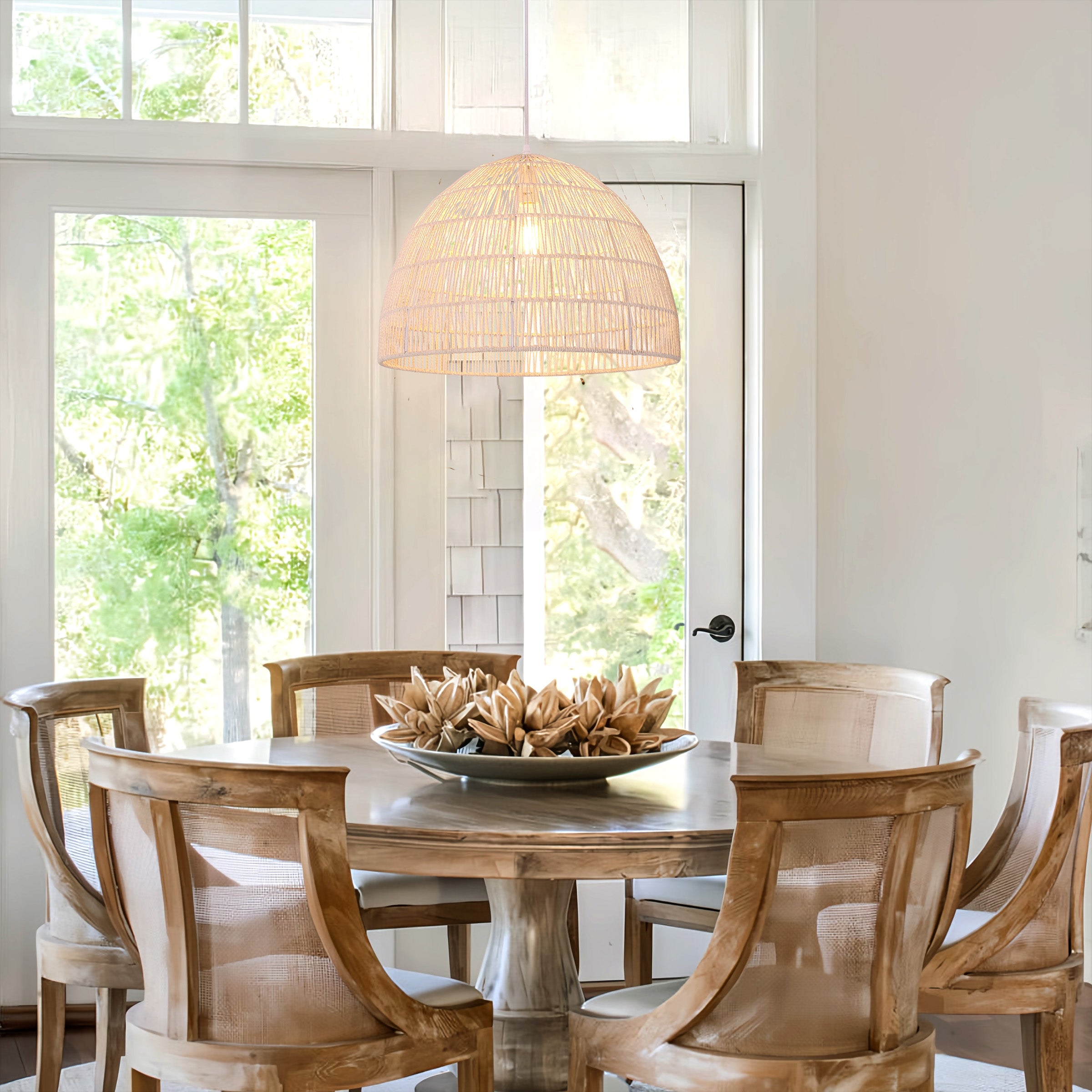 Handwoven Paper Rope Dome Pendant Light with Iron Frame