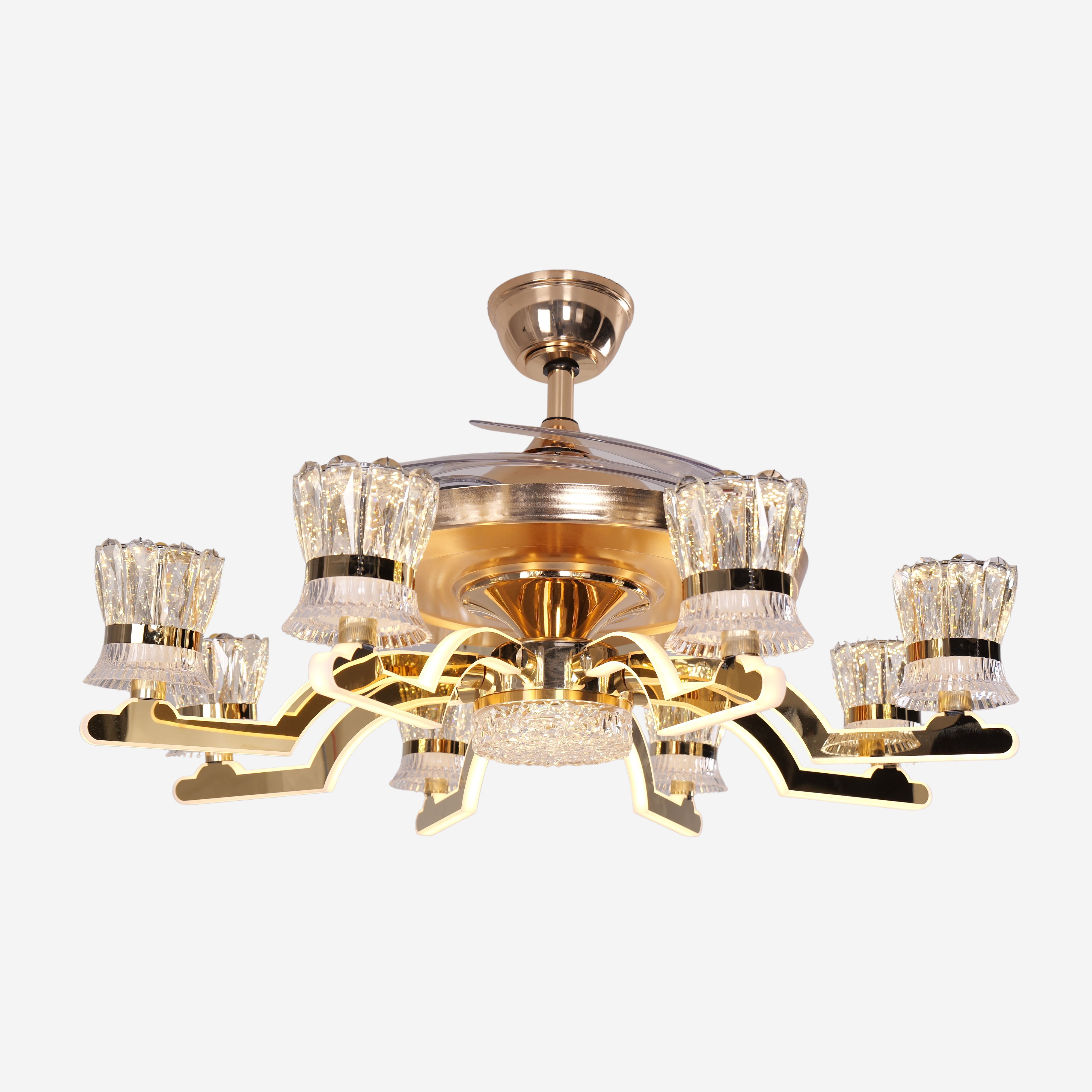 78cm Elegant Gold Copper Ceiling Fan Light with 6-Speed Control & Reversible Motor