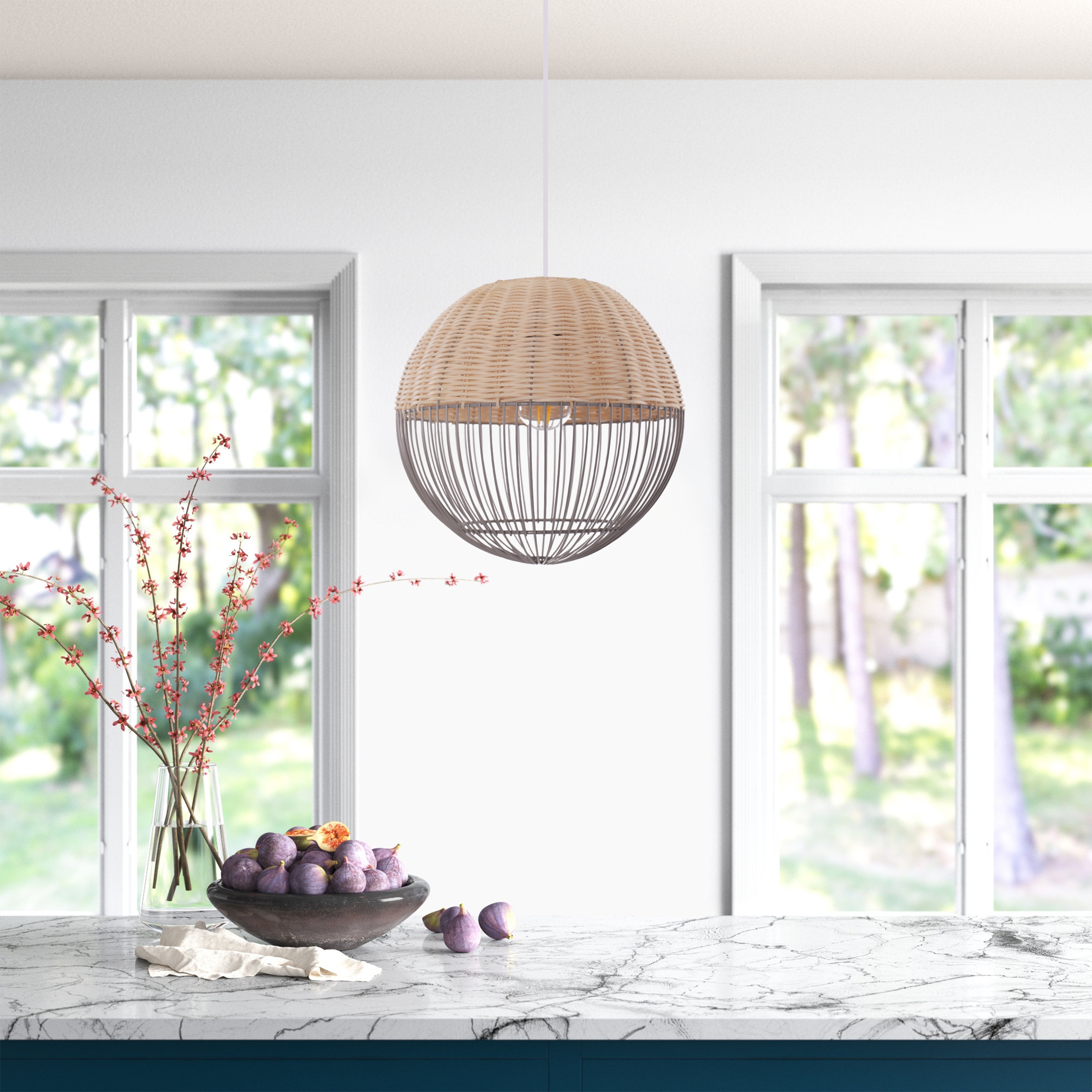 Chic Rattan and Metal Pendant Light for Kitchen