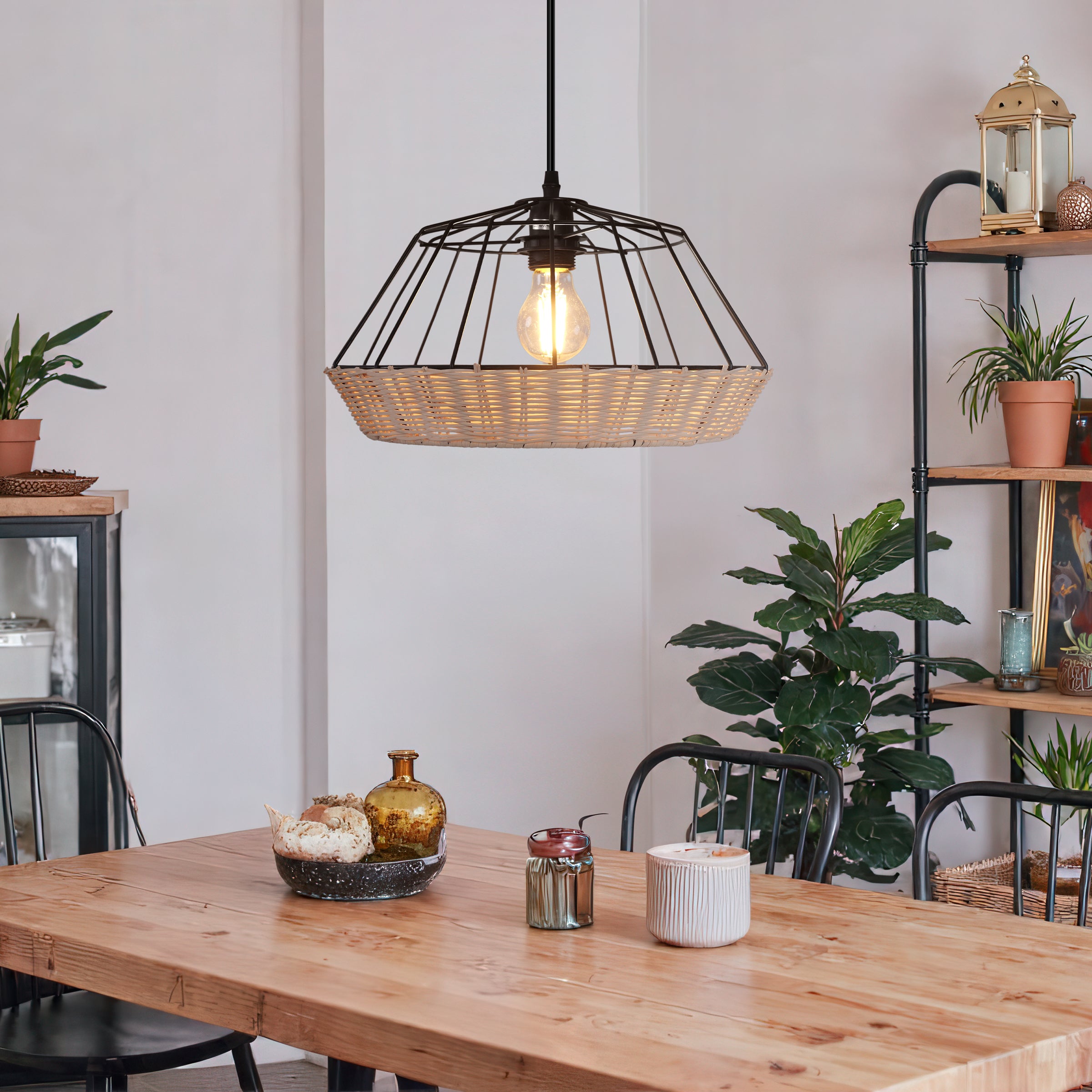 Glyph-Geometric Rattan Pendant Light for a Touch of Natural Modernity
