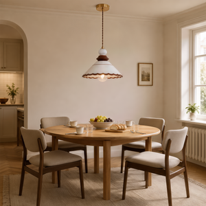 brown ceramic lace pendant light over a kitchen island