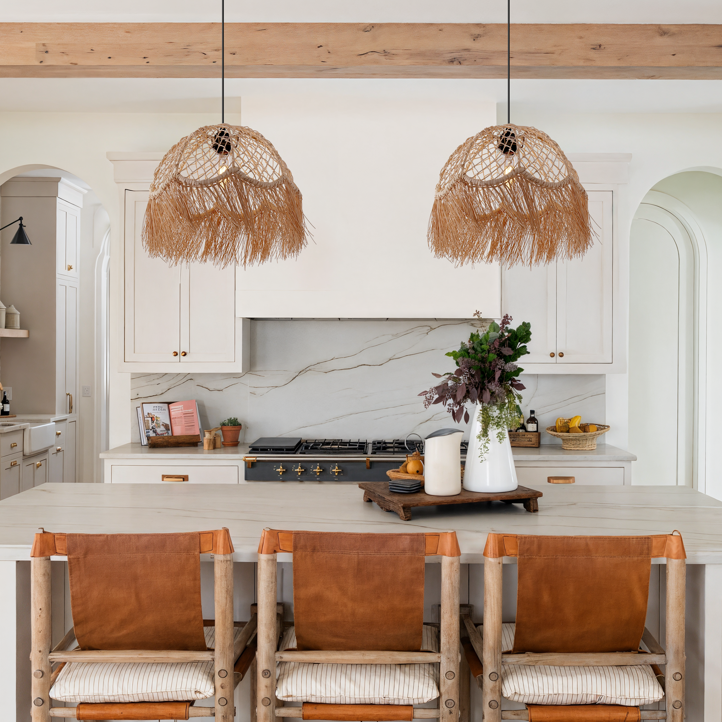 Bohemian Woven Rattan Dome Pendant Light for Cozy Interiors