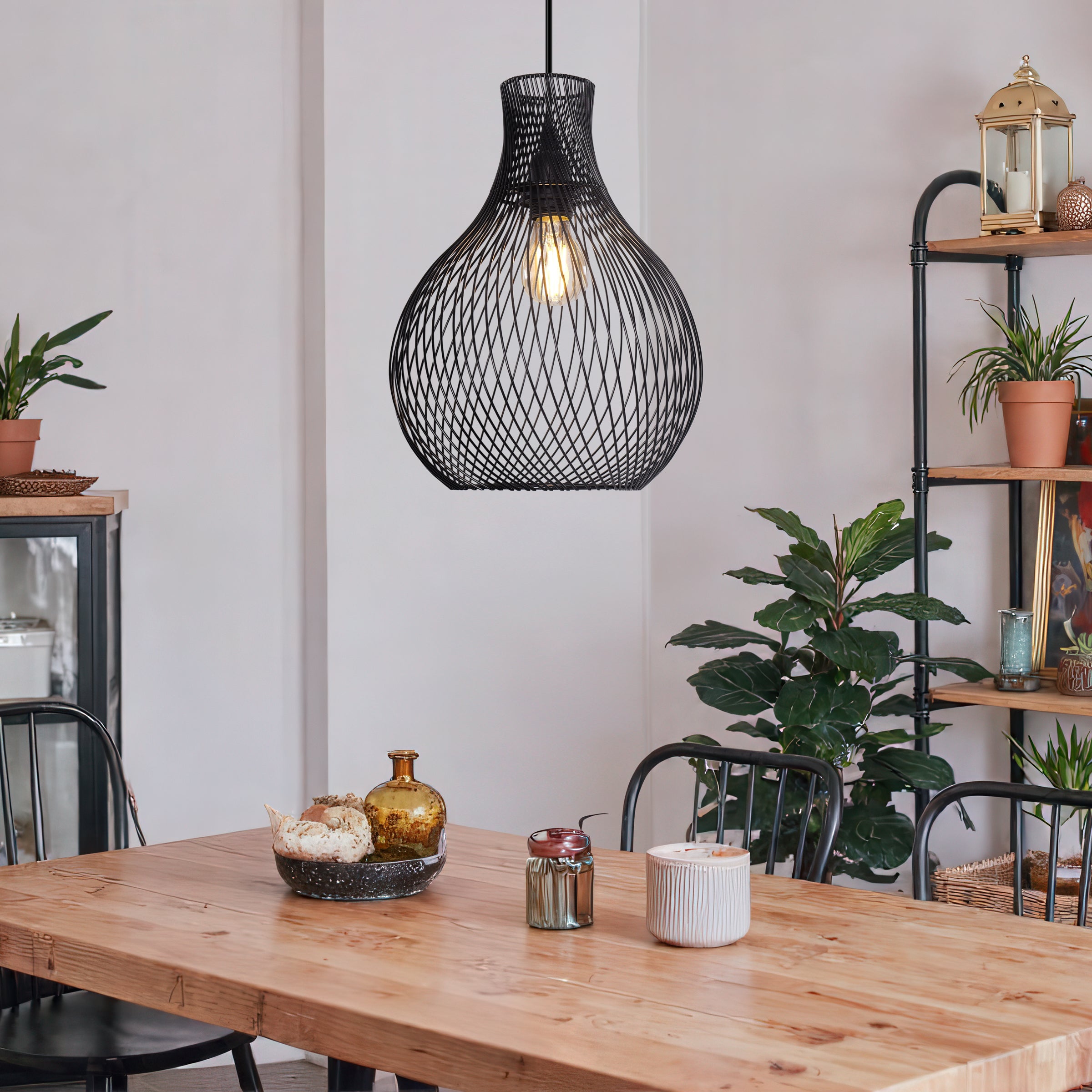 Modern Black Iron Pendant Light | Industrial Geometric Design for Kitchen & Dining Room