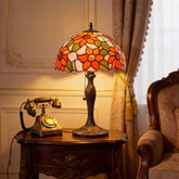 Tiffany Table Lamp | Handcrafted Stained Glass Floral Petals Series White and Green