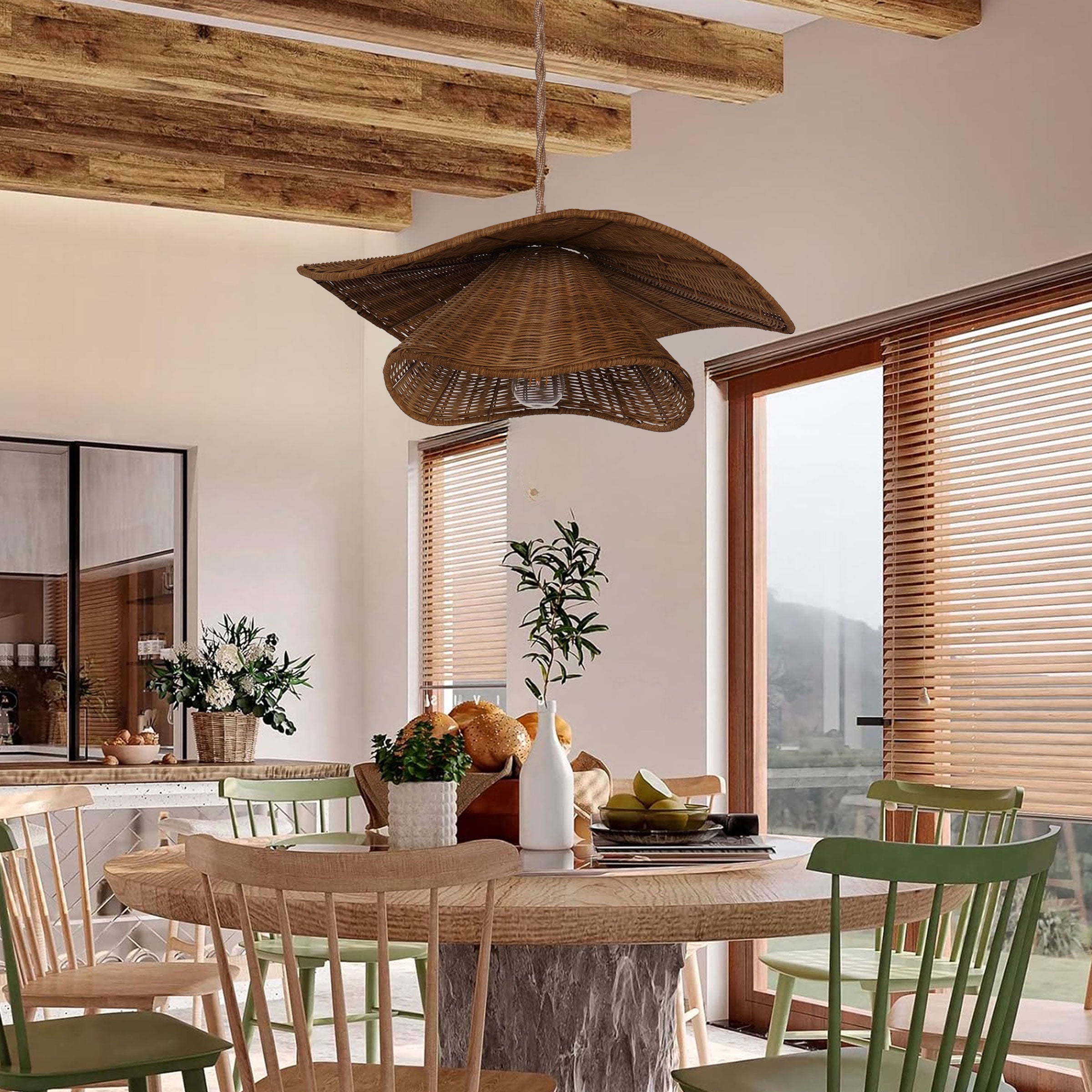 Organic Woven Rattan and Iron Pendant Light for Cozy Spaces