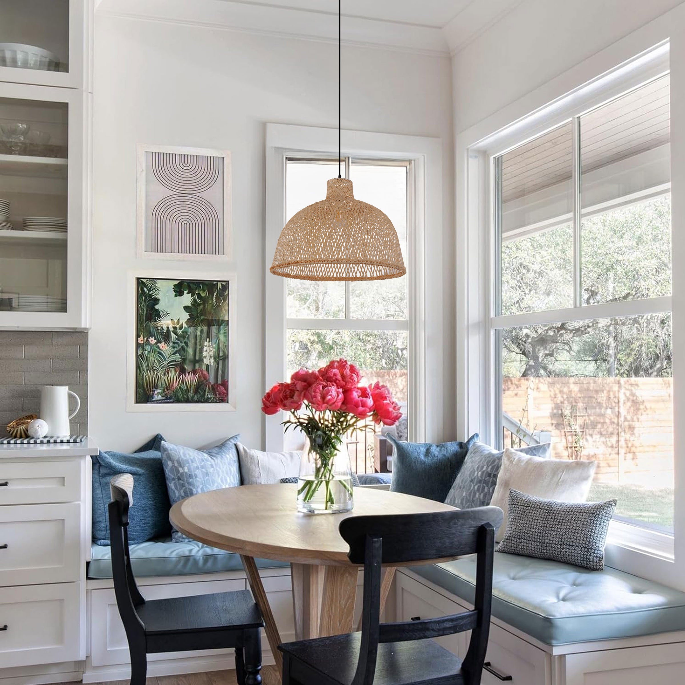 Natural Bamboo Woven Dome Pendant Light for Cozy Spaces