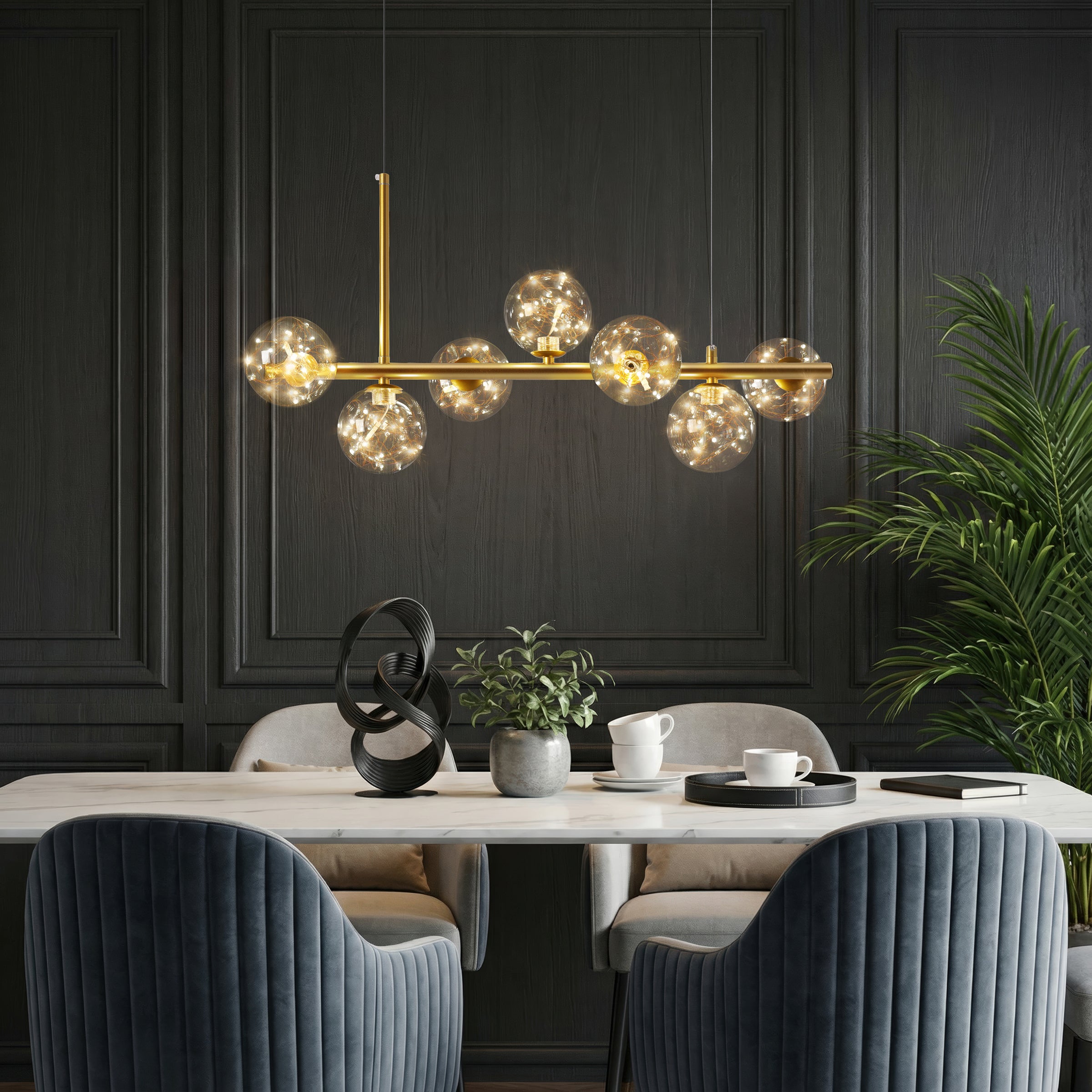 Starry Sky Golden Metal Chandelier – 7-Light LED Pendant