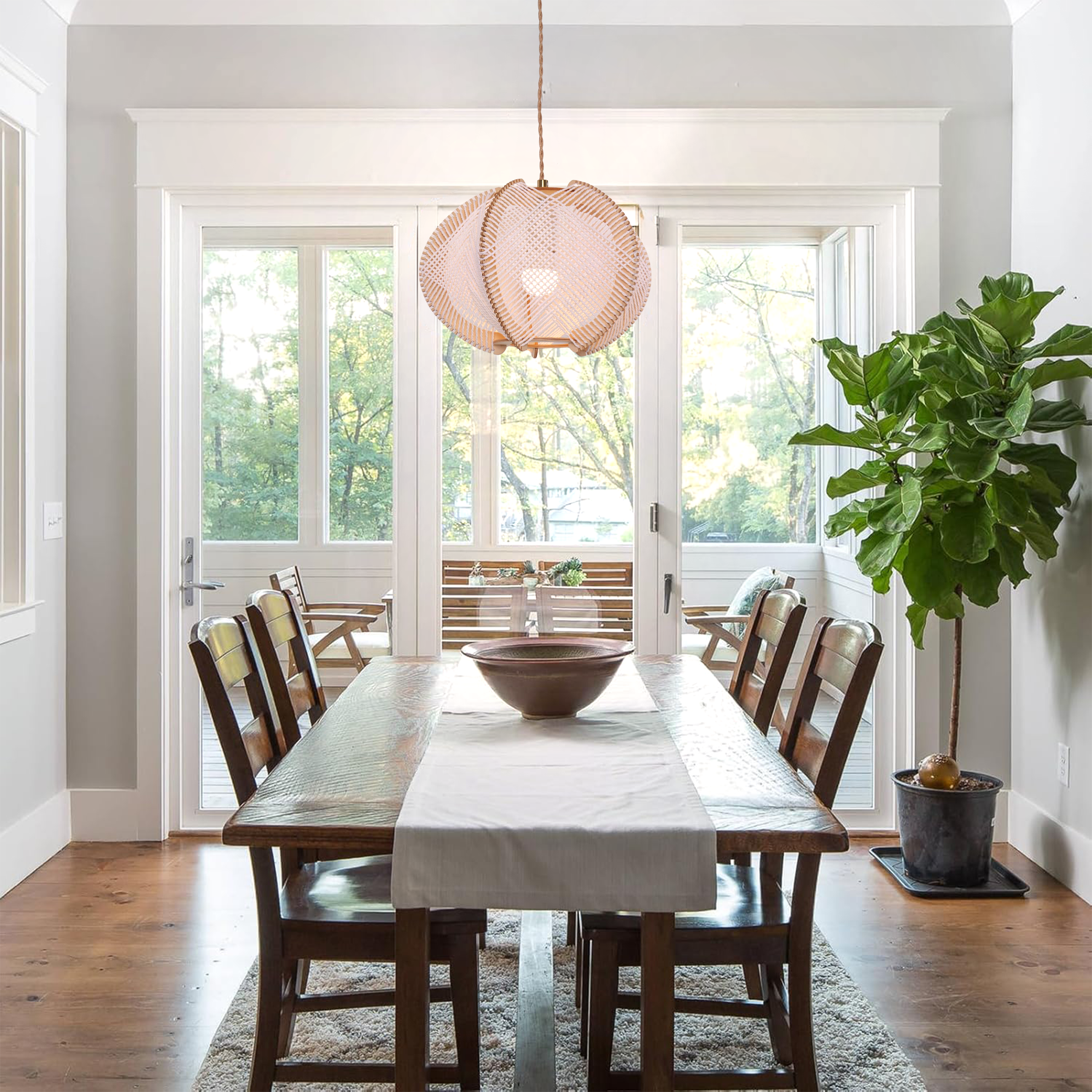 30cm Rustic Wood & Rope Pendant Ceiling Light Warm Kitchen Dining Room Lighting