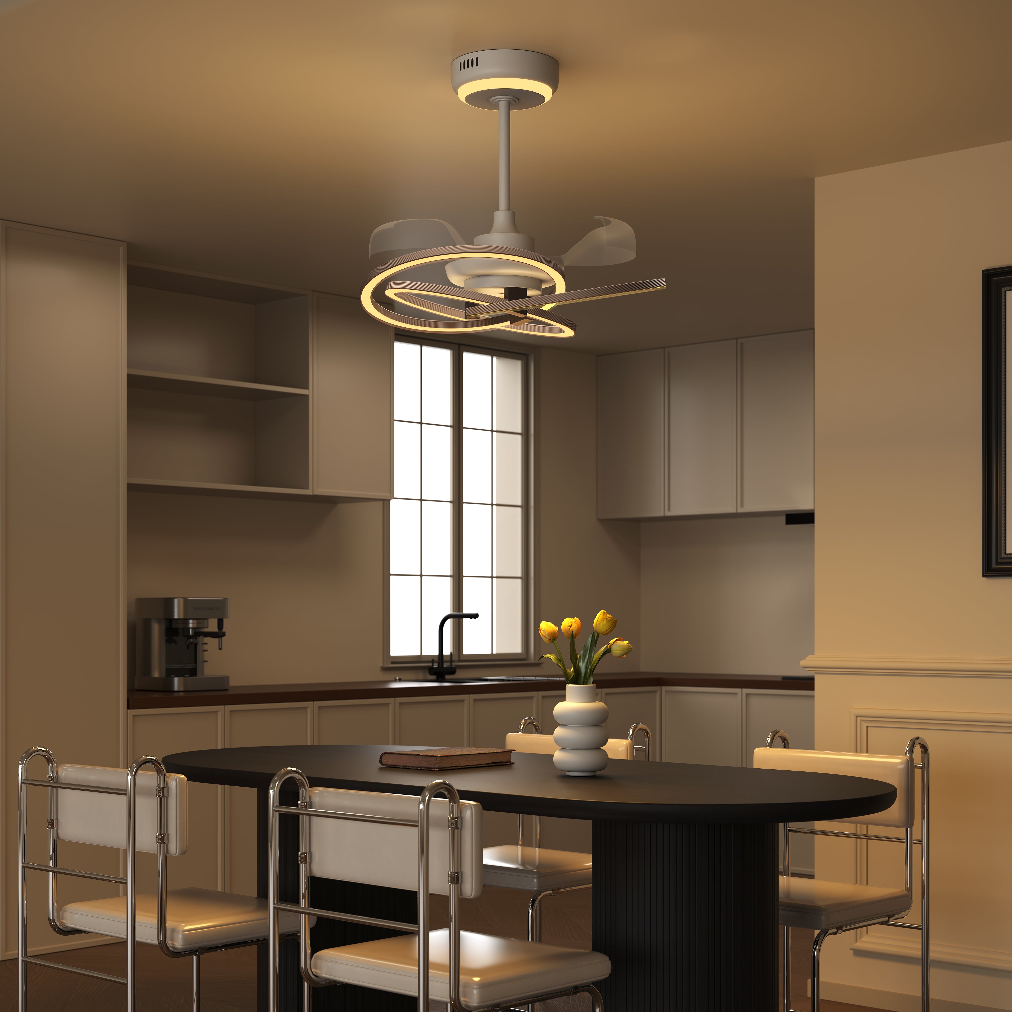 Quiet Copper Ceiling Fan Light with Remote Timer Control and Six-Speed Settings