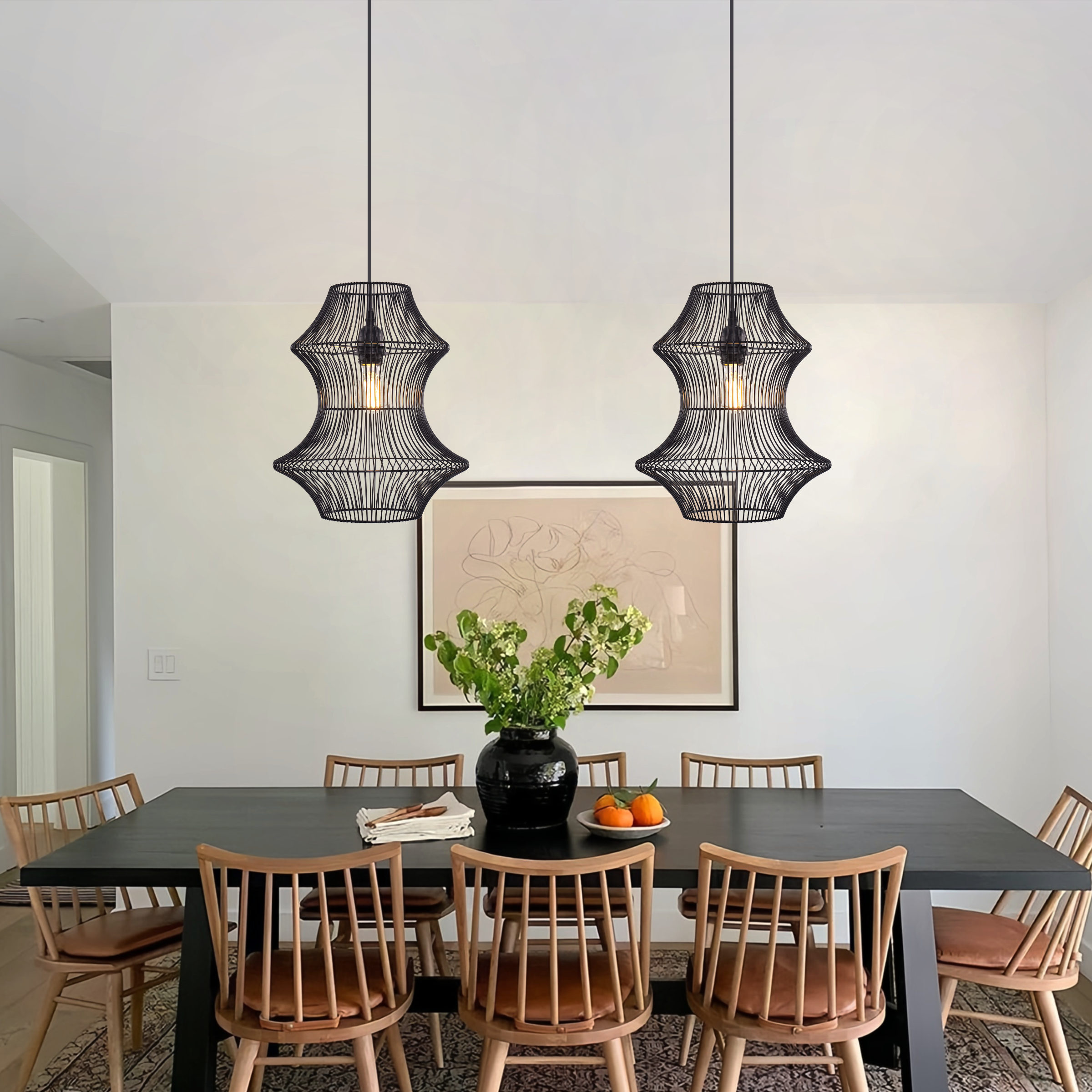 Industrial Black Iron Pendant Light with Hourglass Shape