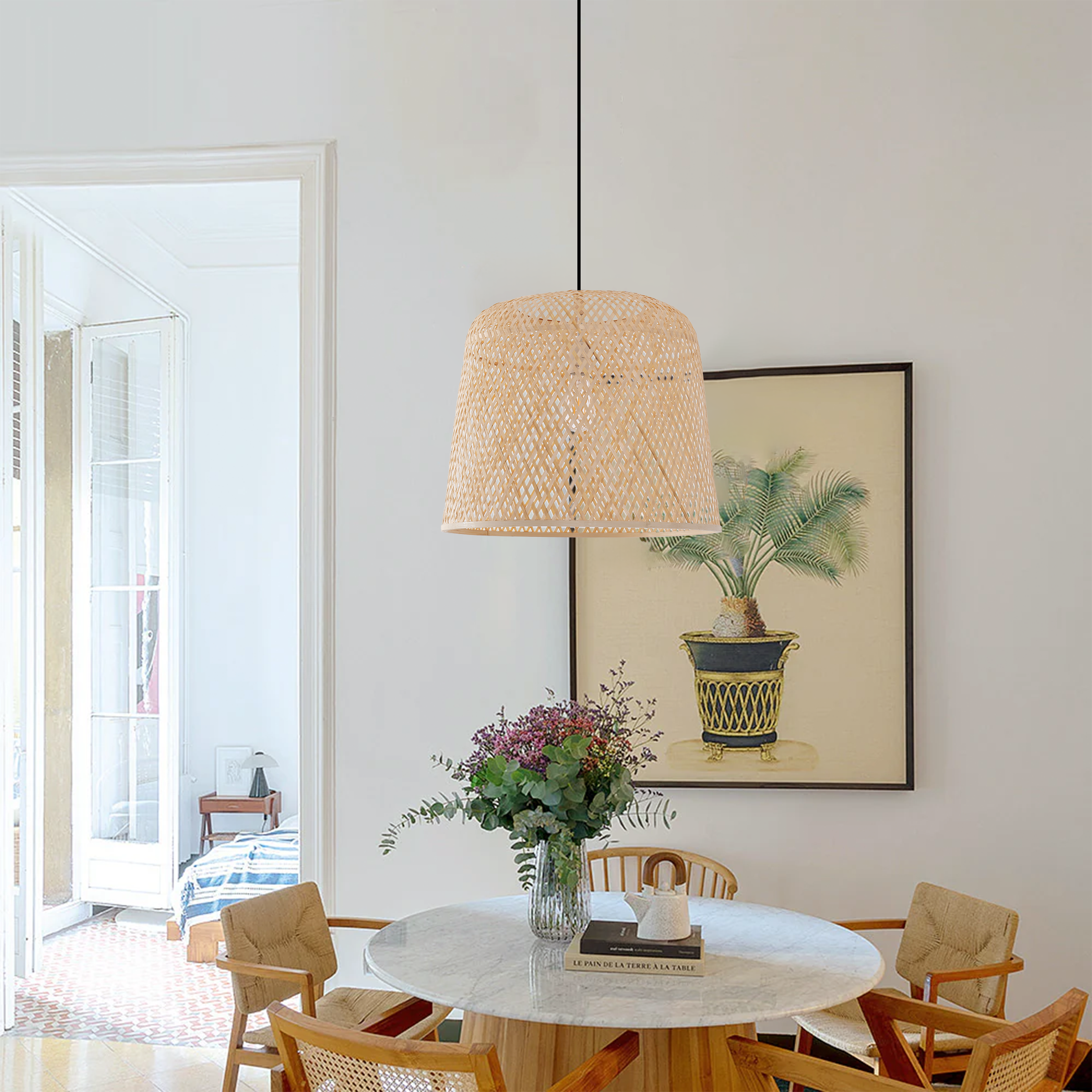 Modern Handwoven Rattan Pendant Ceiling Light for Living Room and Dining Room
