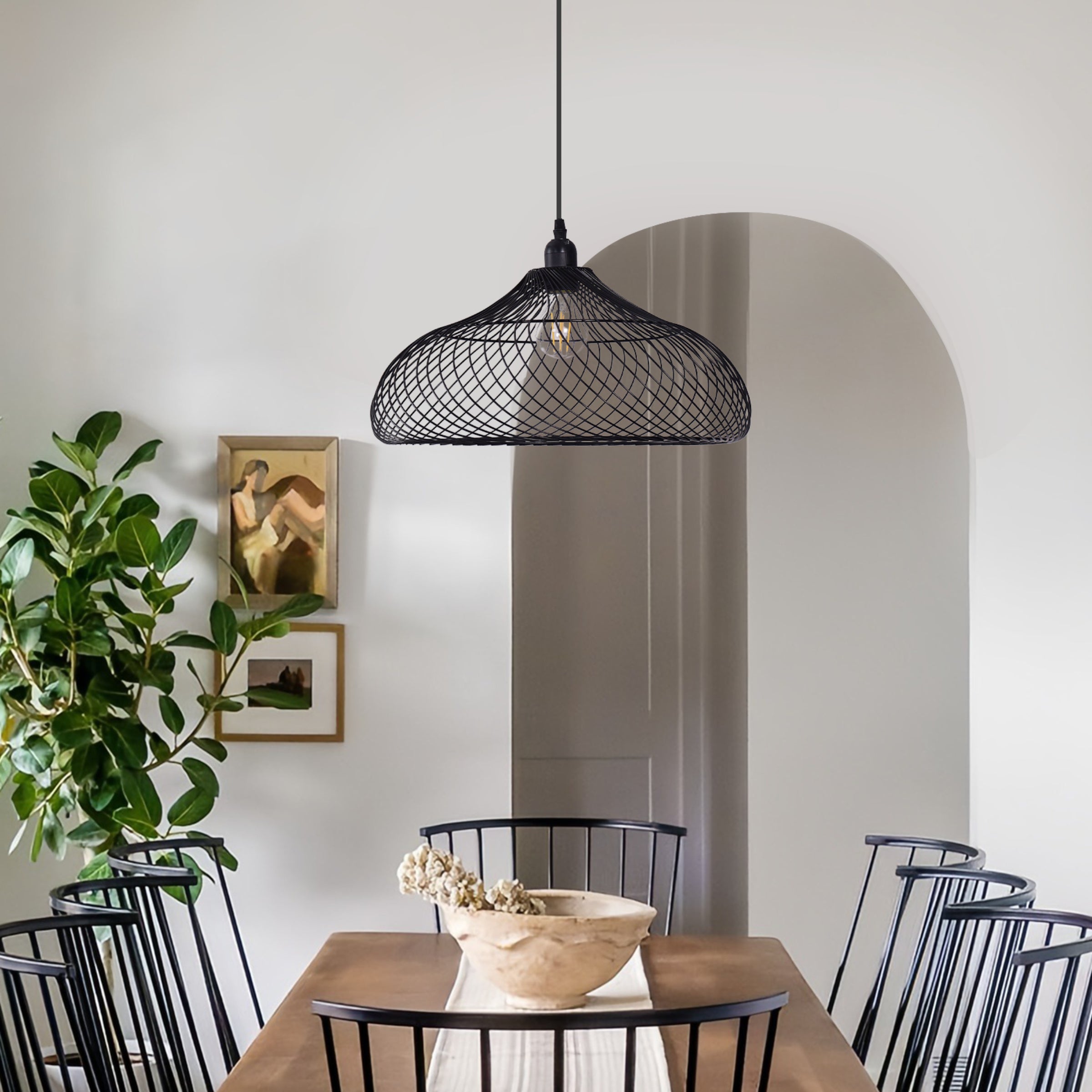 Industrial Style Black Iron Pendant Light with Spiral Design