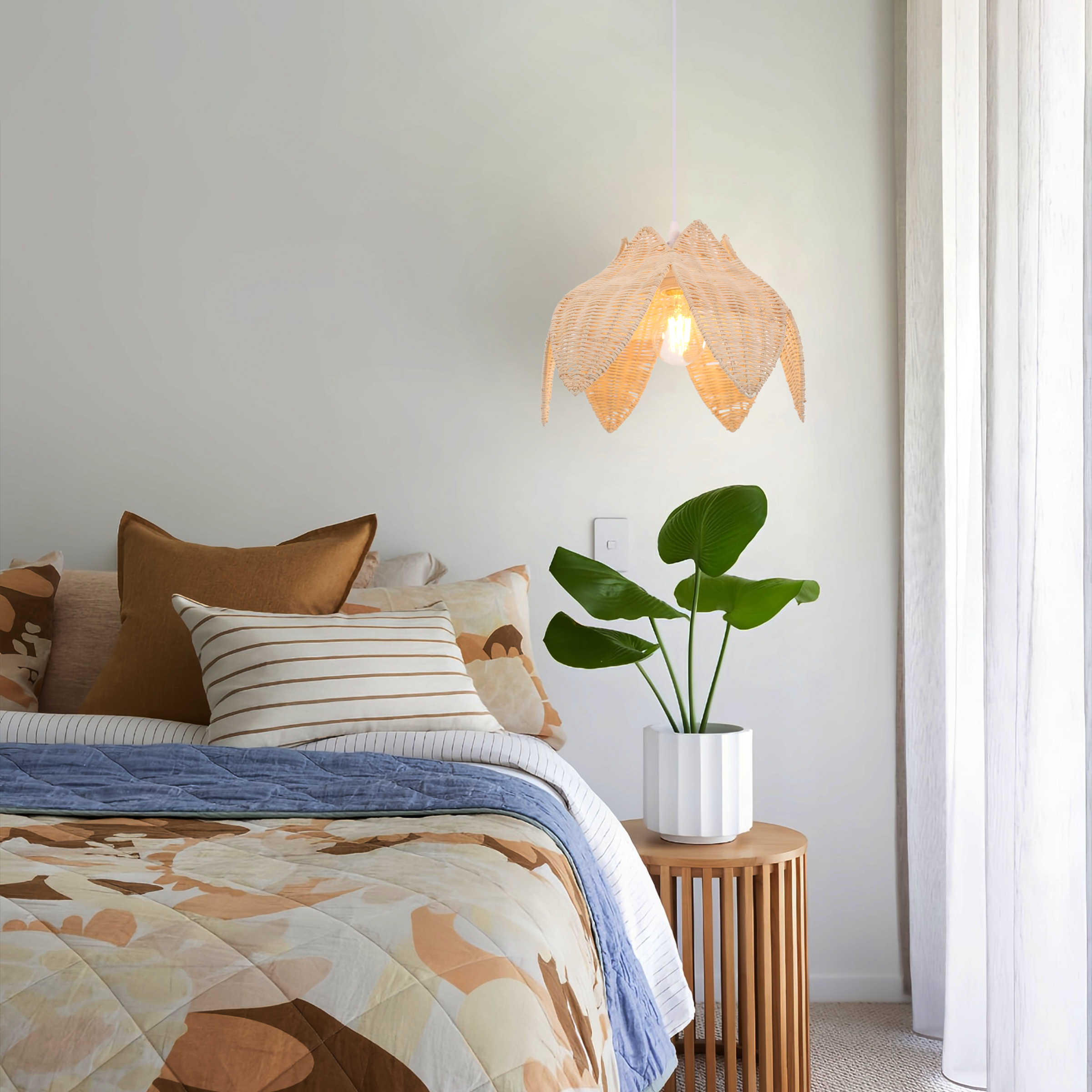 AmberNest Natural Rattan Light for Calm Cozy Corners