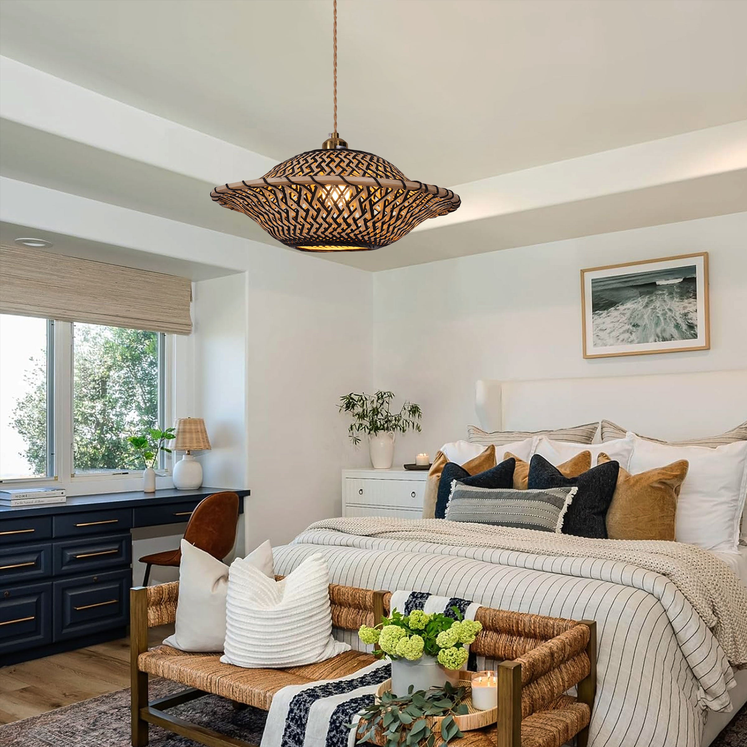 Handcrafted Elegant Natural Black Bamboo Pendant Light