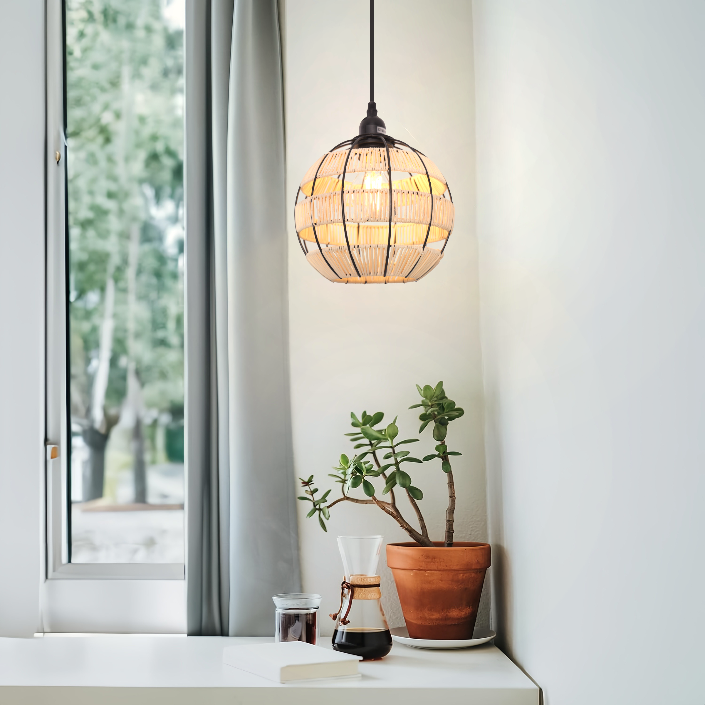 Woven Sphere Pendant Light for Cozy Natural Elegance