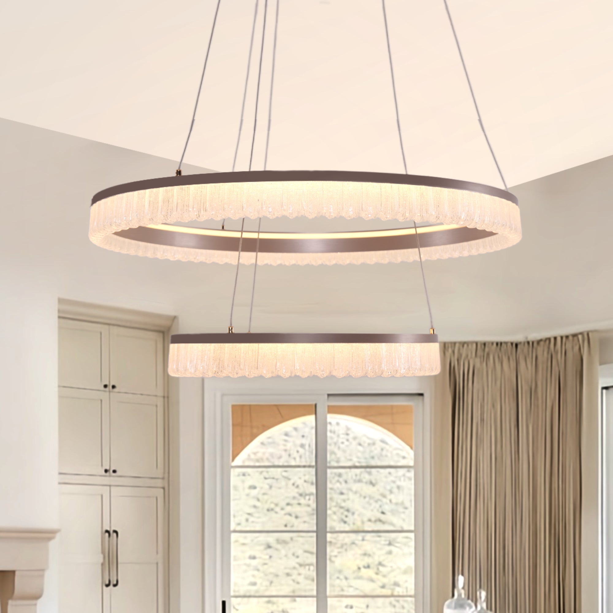 Red Aluminum Stepless Dimming Circular Pendant Light for Modern Interiors