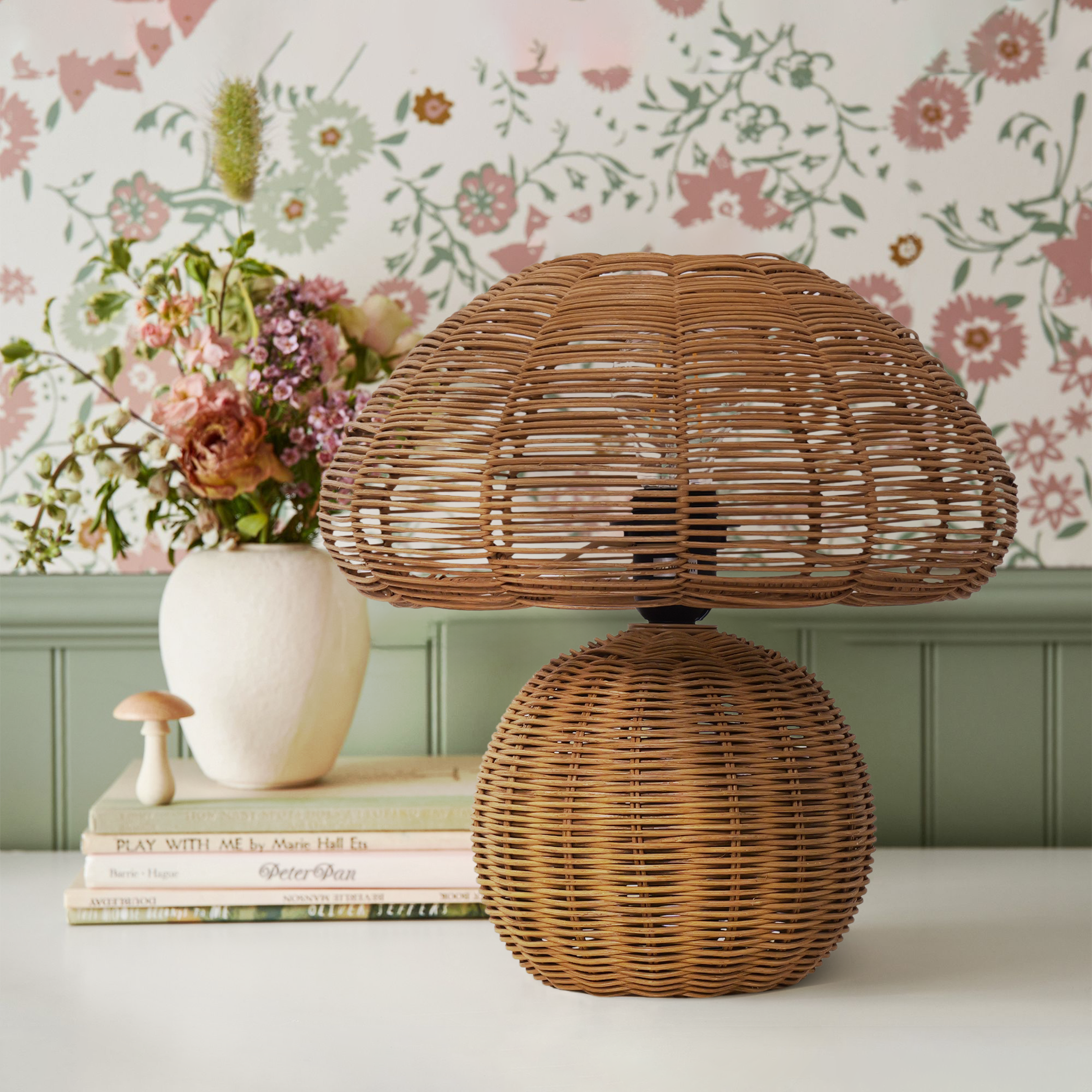 Mushroom-Shaped Handcrafted  Rattan Table Lamp for Bedroom & Living Room