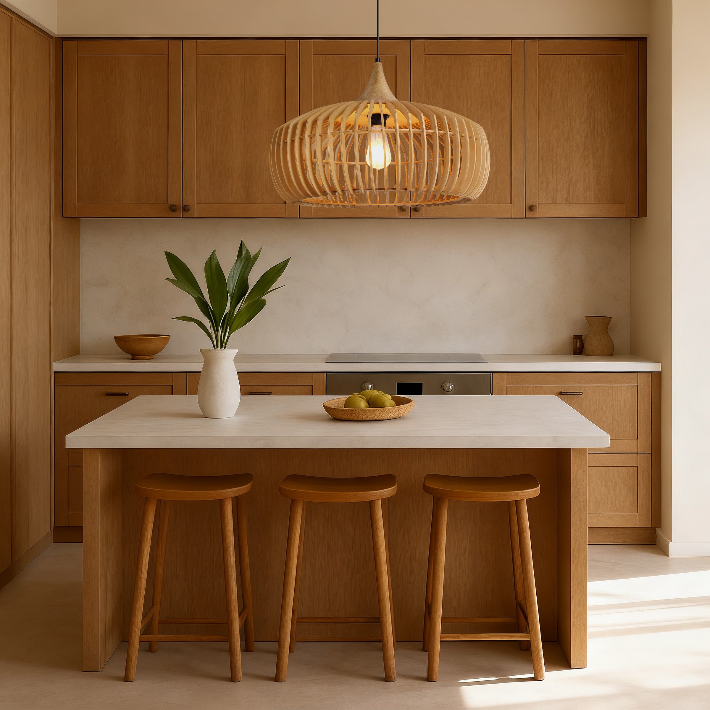 Handmade Wood Pendant Light Fixture – Warm Natural Style Lighting