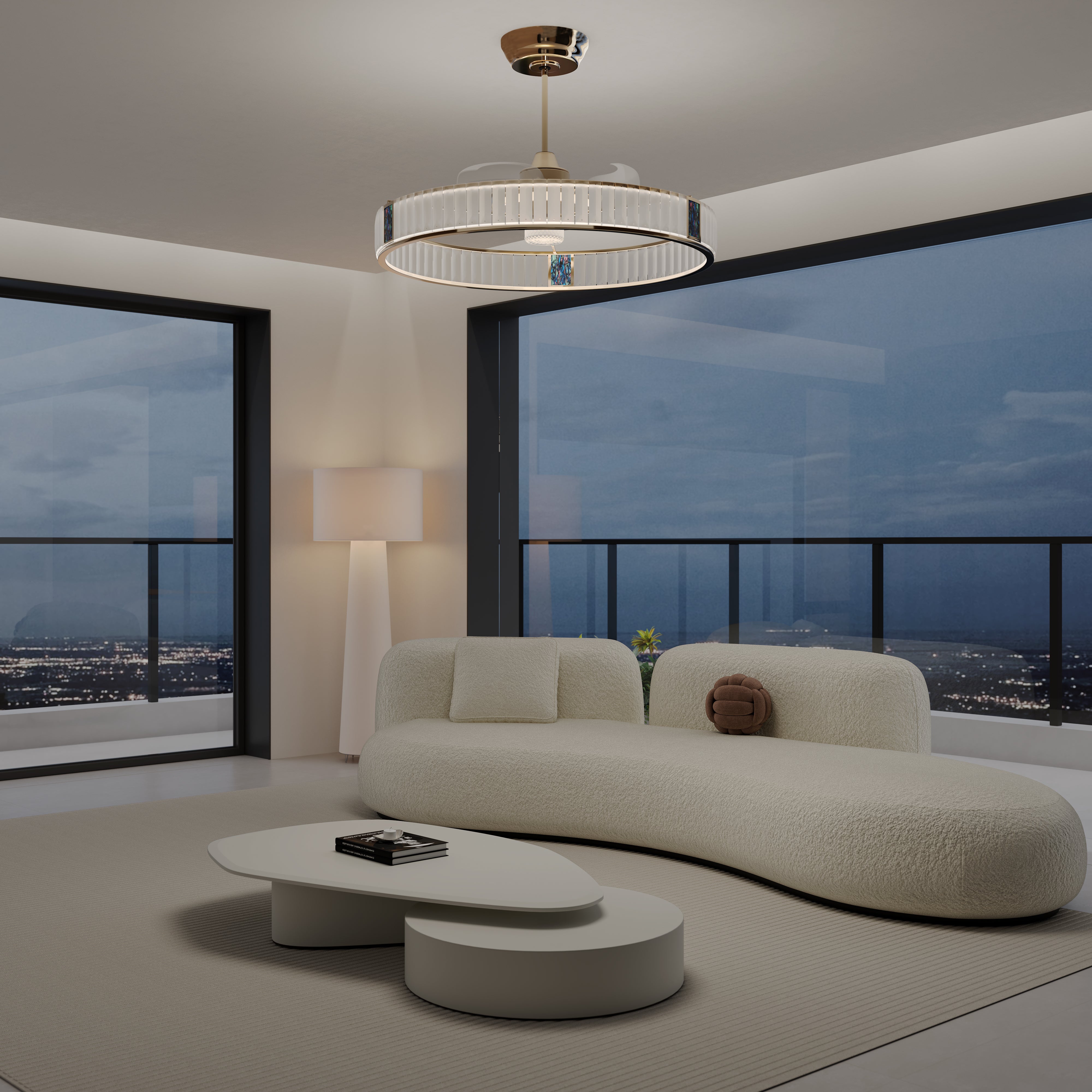 Elegant Gold Ceiling Fan with Light, Crystal Accent, and 6-Speed Control