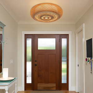 bamboo rattan ceiling light in an entryway