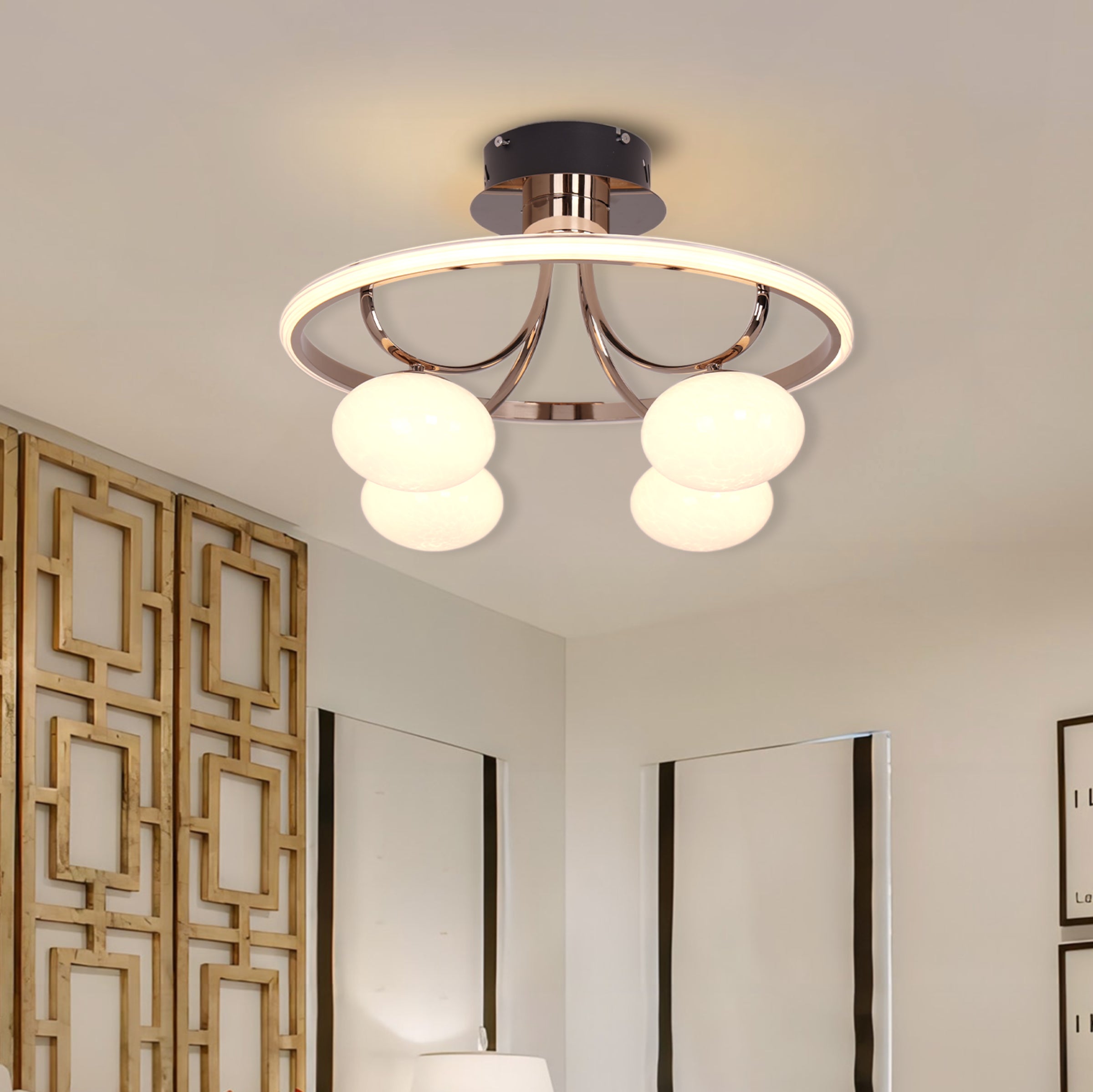 Elegant Circular Ceiling Light with Four Orbs